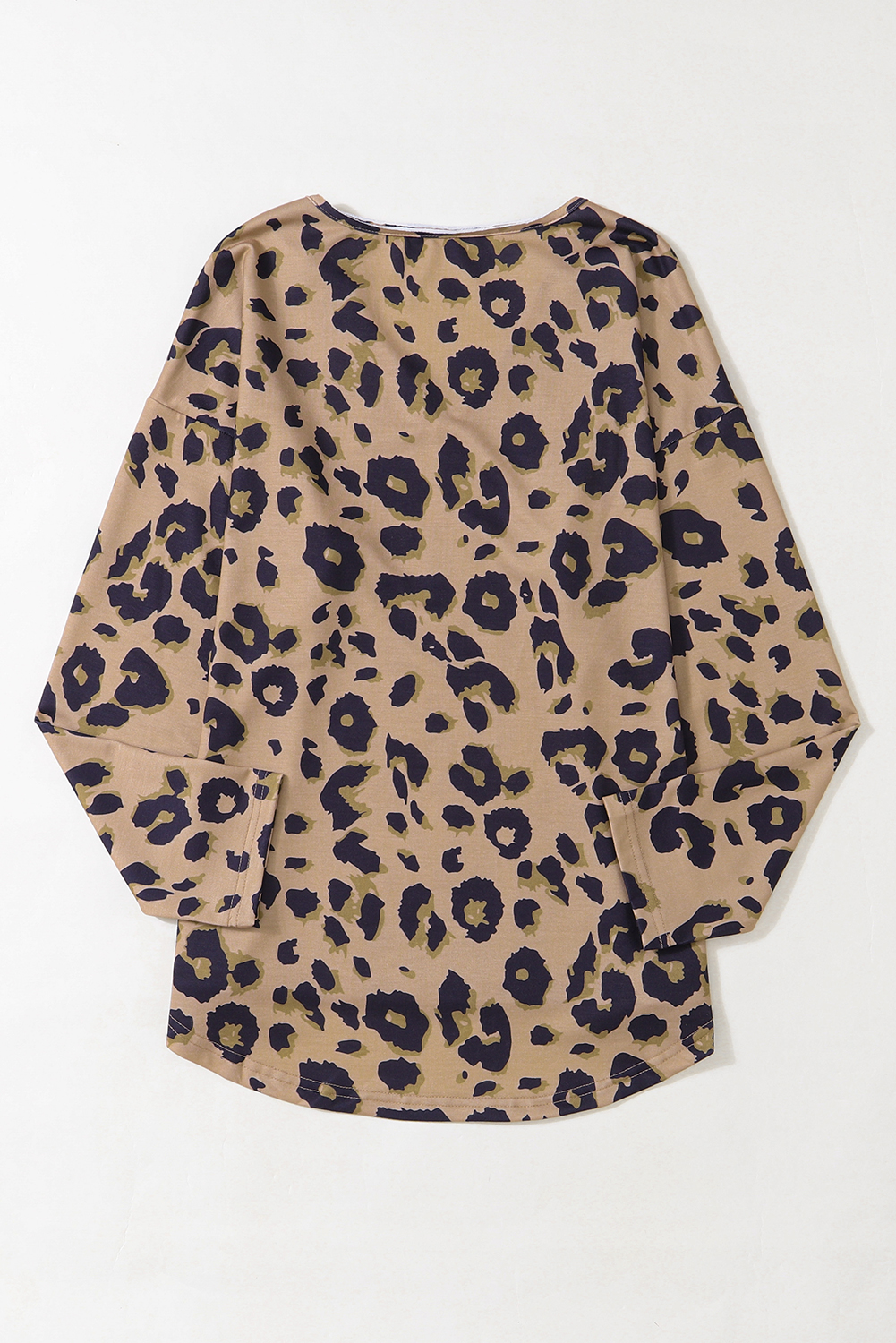 Brown Leopard Split Joint V Neck Long Sleeve Tops