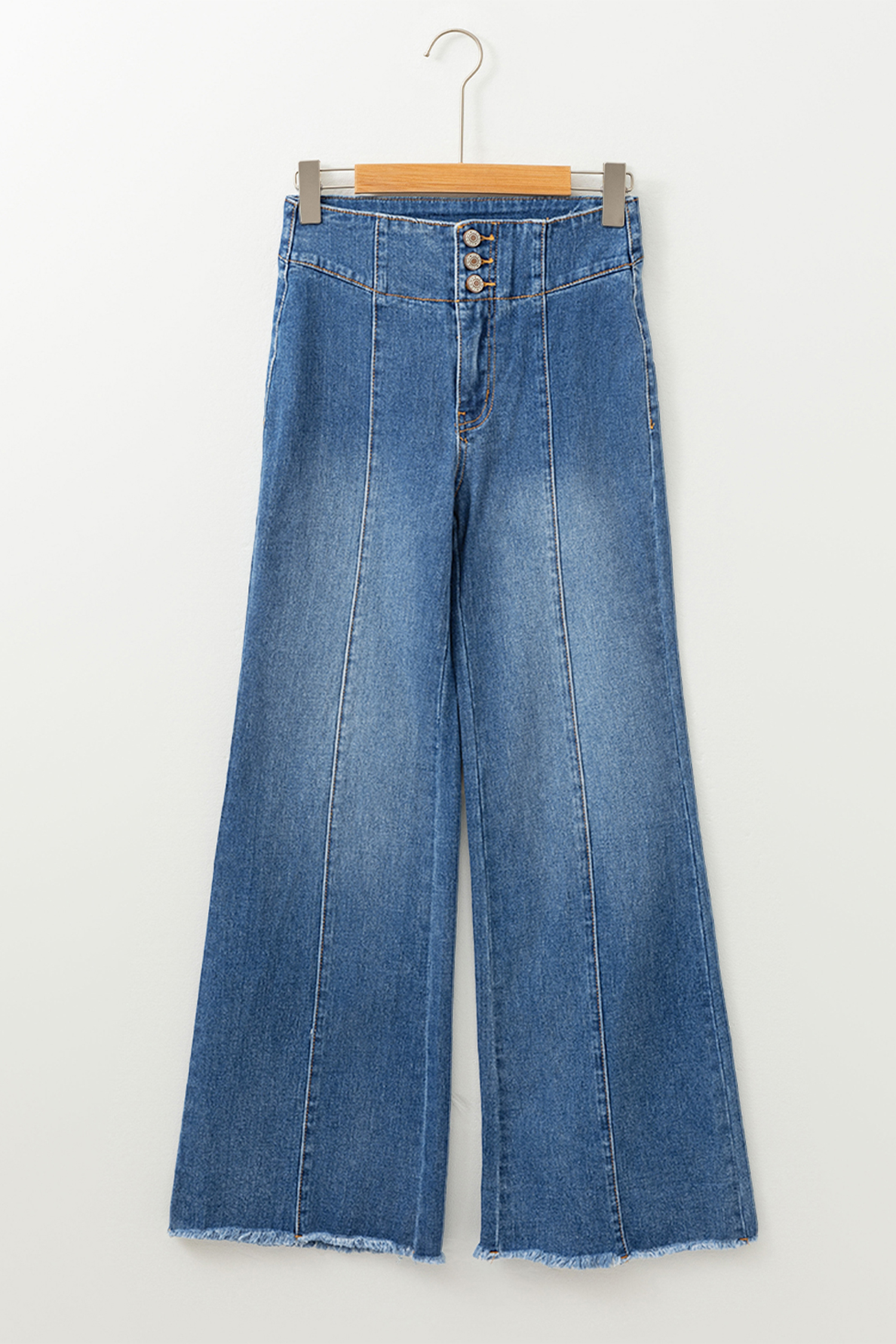 Coffee High Waist Button Fly Seamed Raw Hem Flare Jeans