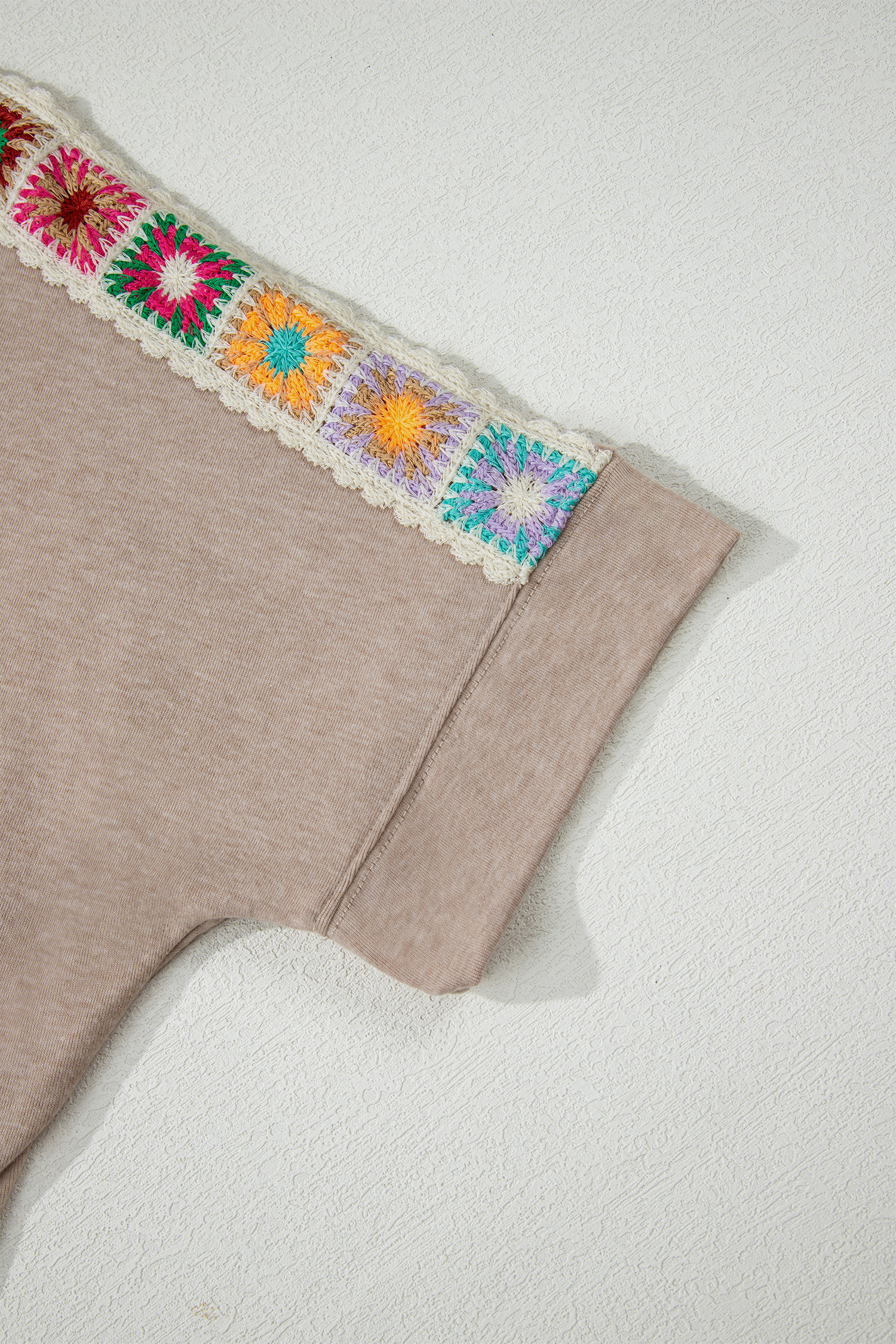 Light Grey Granny Square Crochet Detail Loose T Shirt