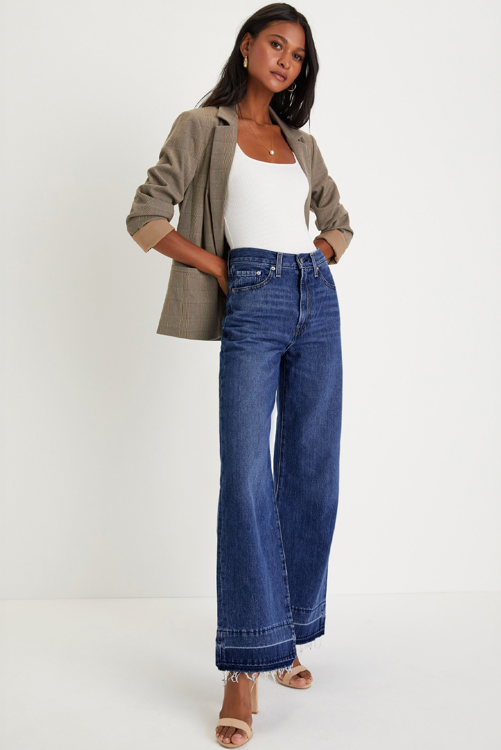 Real Teal Raw Hem Unique Cuffs Straight High Rise Loose Jeans