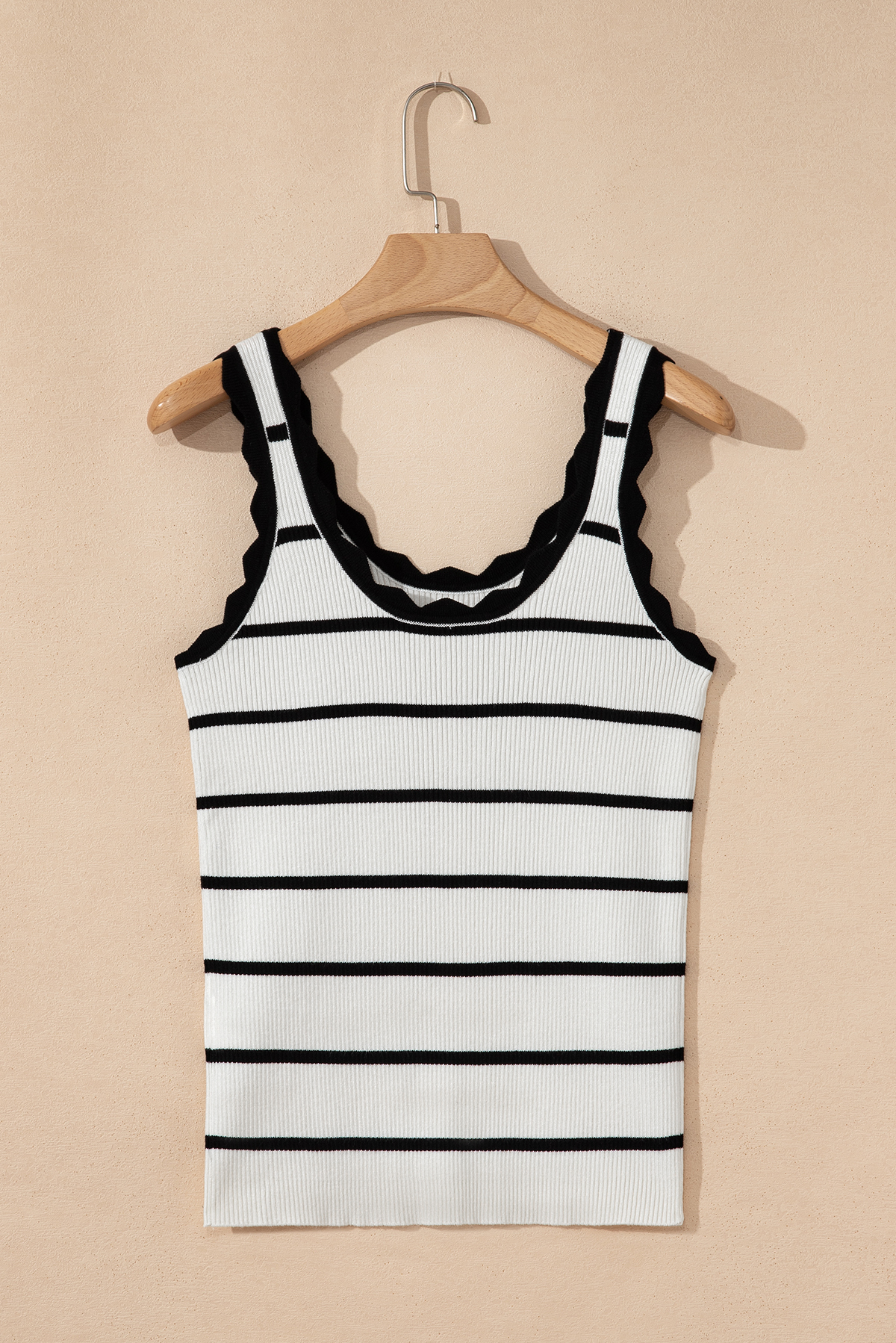 Bright Green Striped Scalloped Edge U Neck Sleeveless Sweater Vest