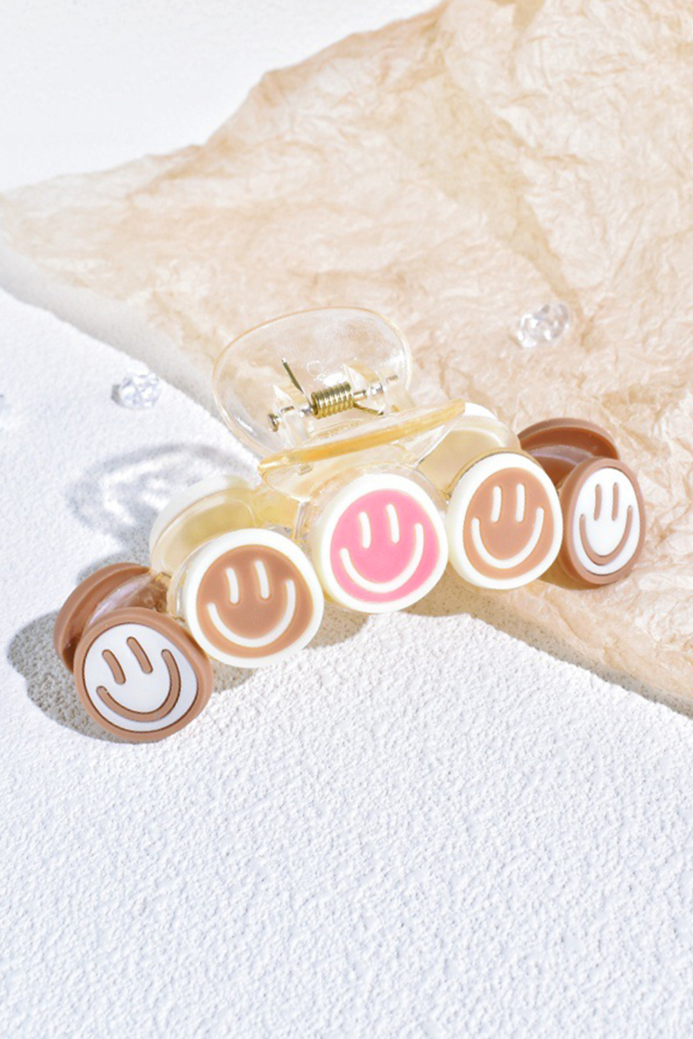 Parchment Little Smiley Face 90s Vibes Hair Claw Clip