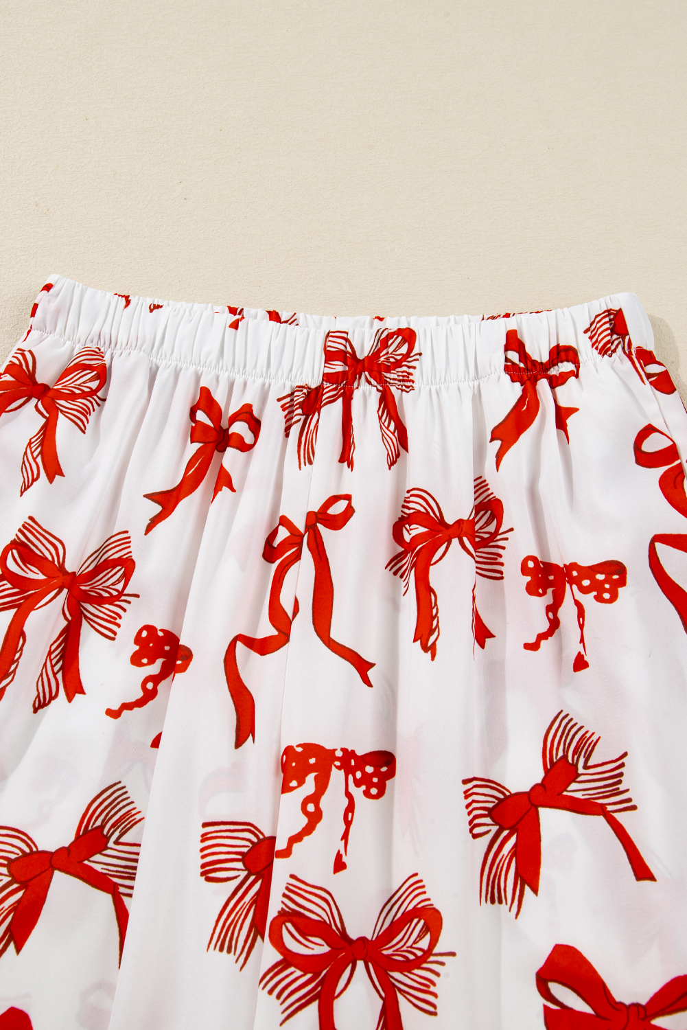 Red Christmas Bow Print Long 2pcs Pajama Set