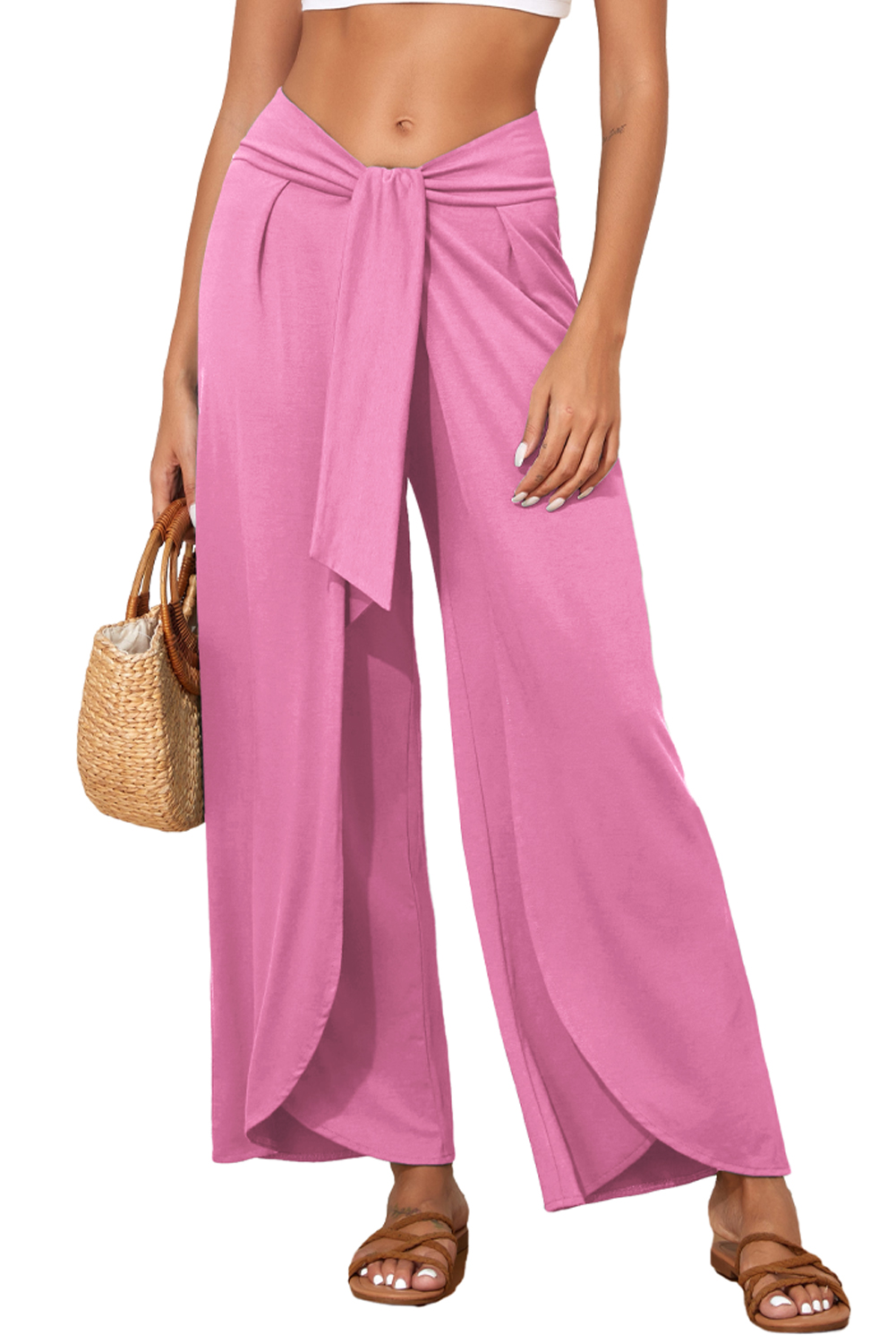 Medium Grey Knotted Drop Waist Split Leg Relaxed Pants