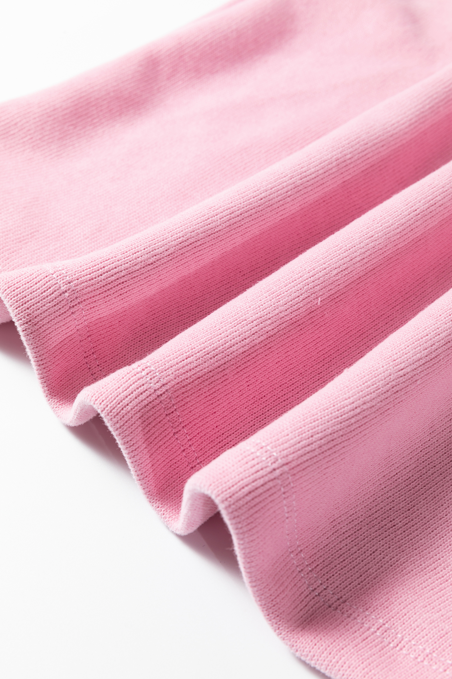 Pink Textured Knit High Neck Loose Tee Elastic Waist Loose Pant Set