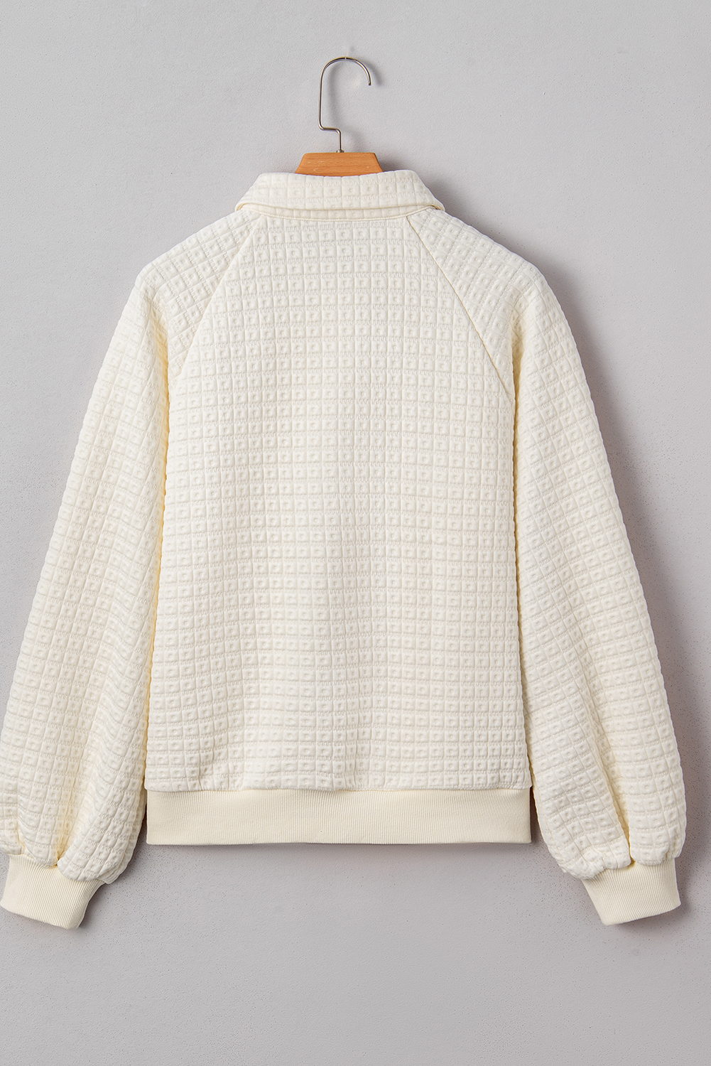 Beige Pineapple Textured Half Button Collared Sweatshirt