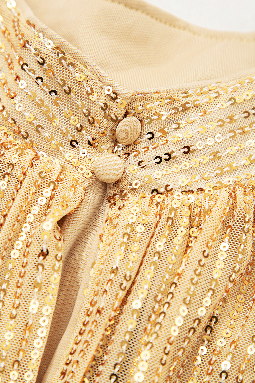 Gold Metallic Balloon Sleeve Buttoned High Neck Loose Blouse