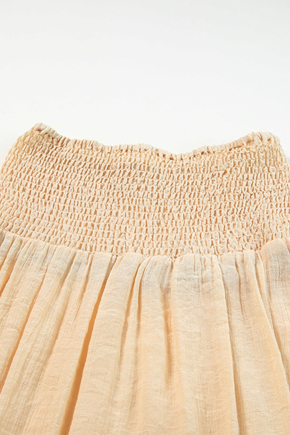 Beige Shirred High Waist Split Long Beach Skirt