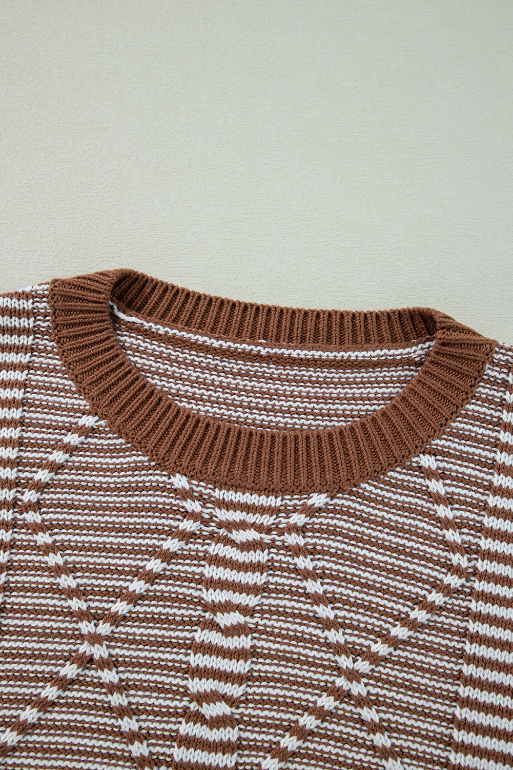 Gray Stripe Geometric Textured Drop Shoulder Sweater