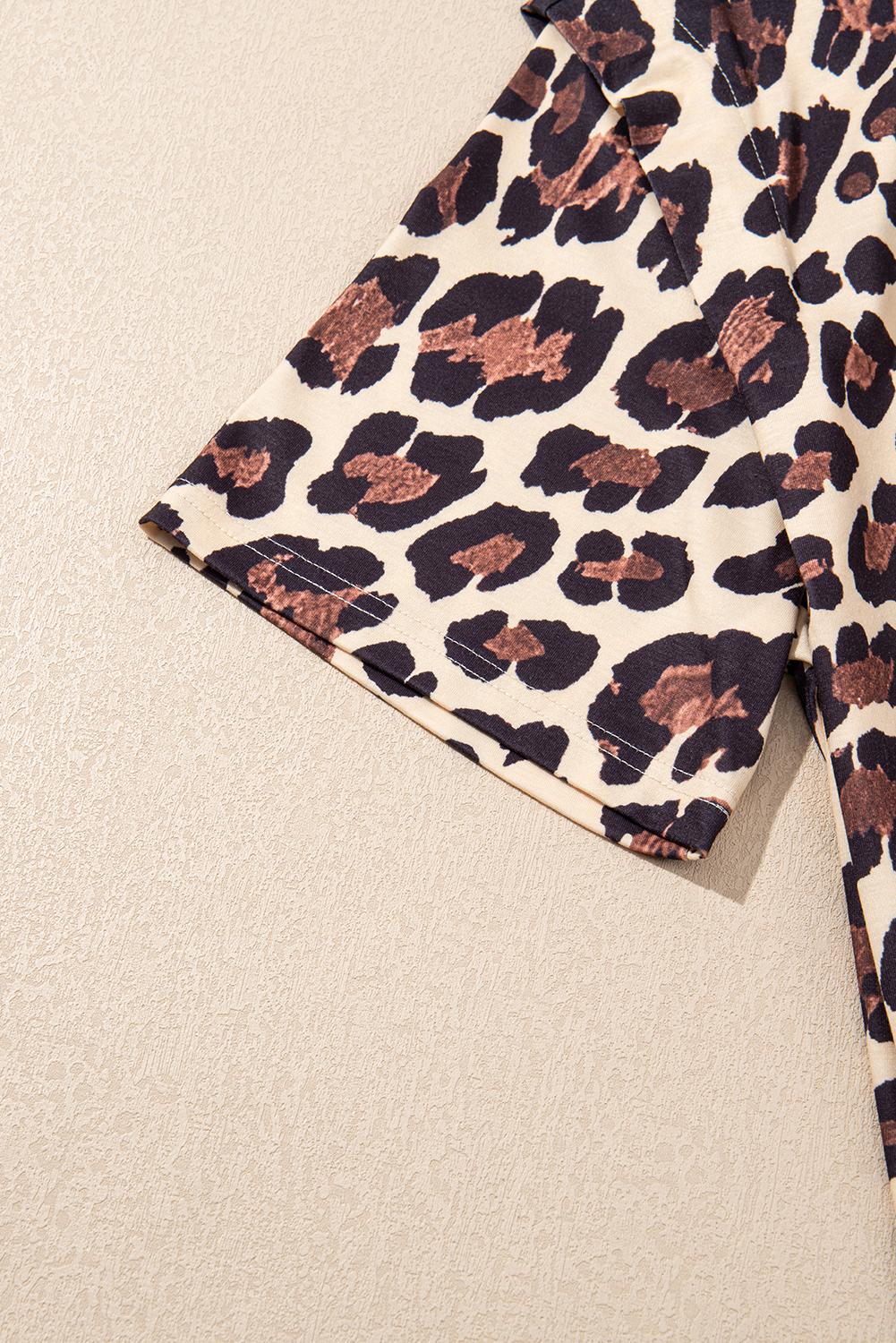 Khaki Cheetah Print Round Neck Loose Fit T Shirt