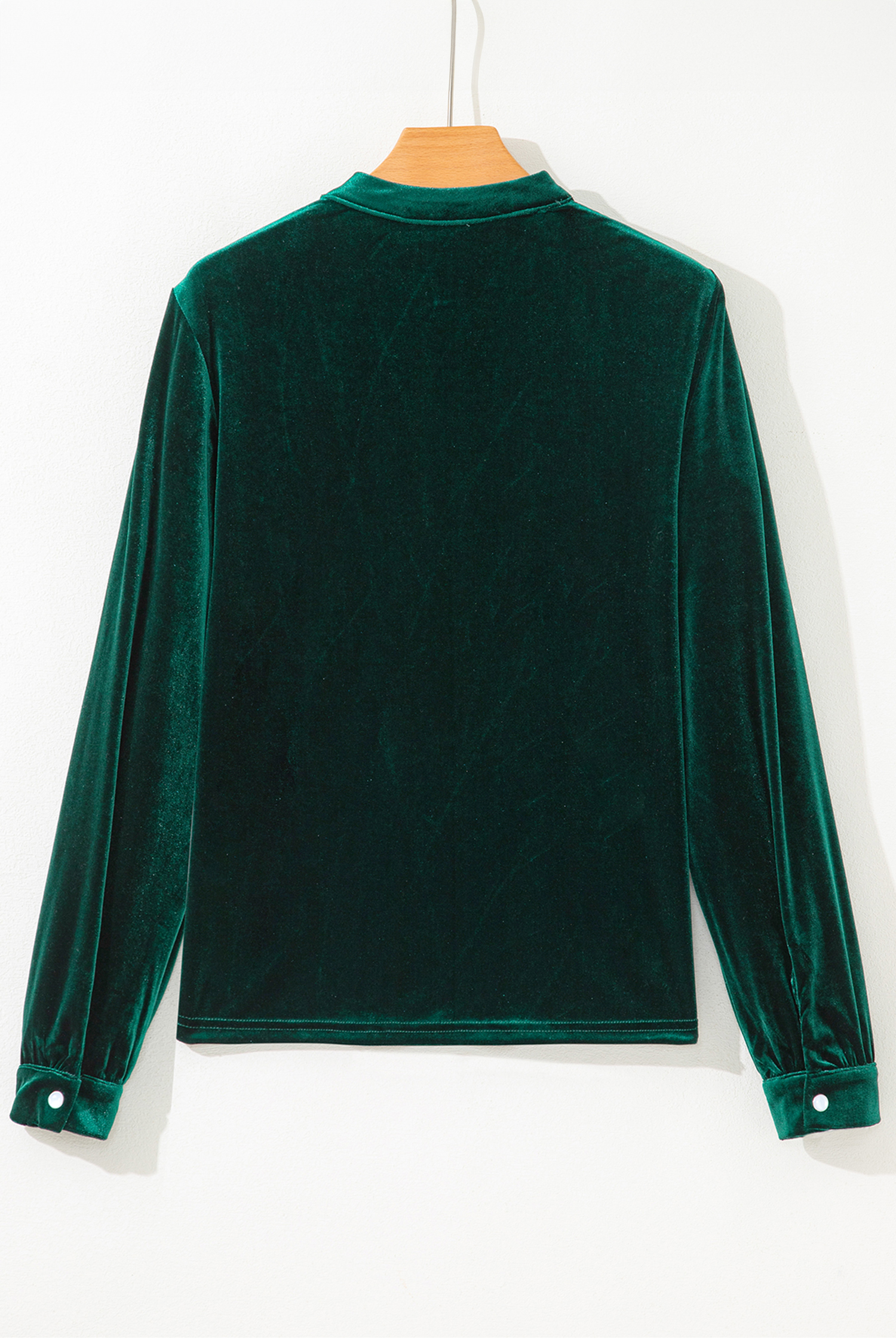 Red Dahlia Asymmetric Button Keyhole Neck Long Sleeve Velvet Blouse