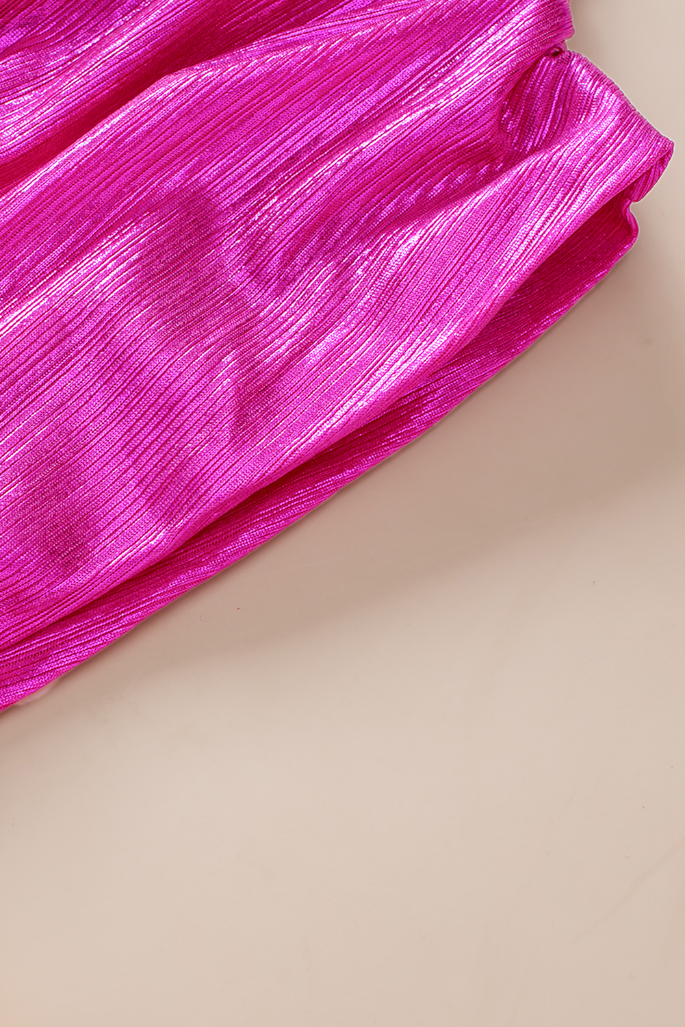 Bright Pink Ruched Sleeves Knotted Backless Blouse