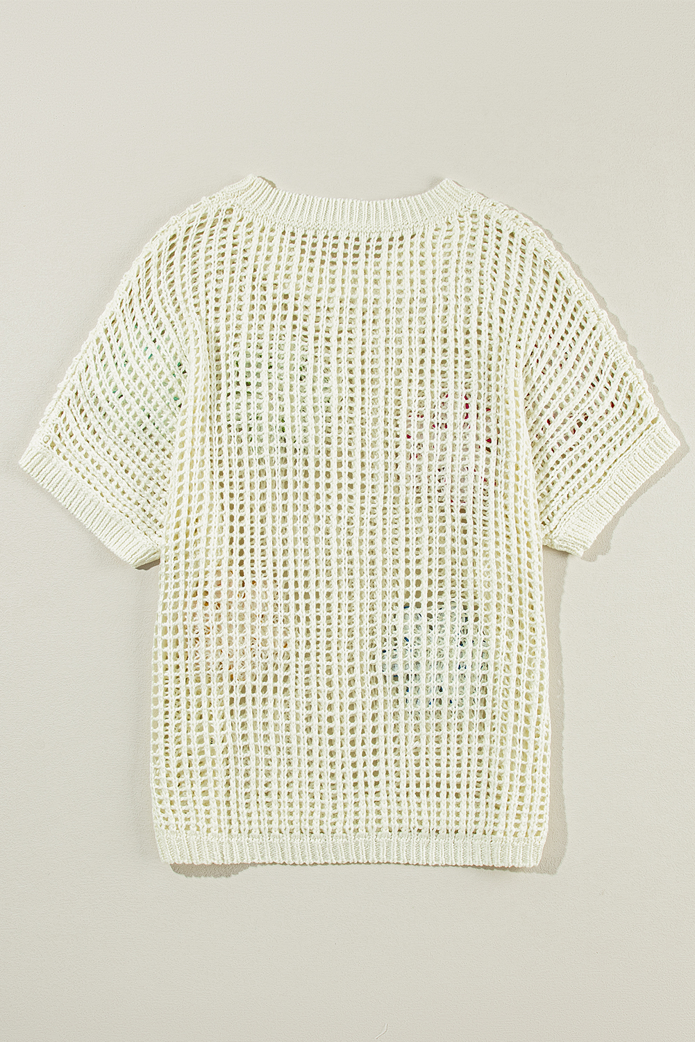 Light French Beige Crochet Flower Hollow-out Sweater T Shirt