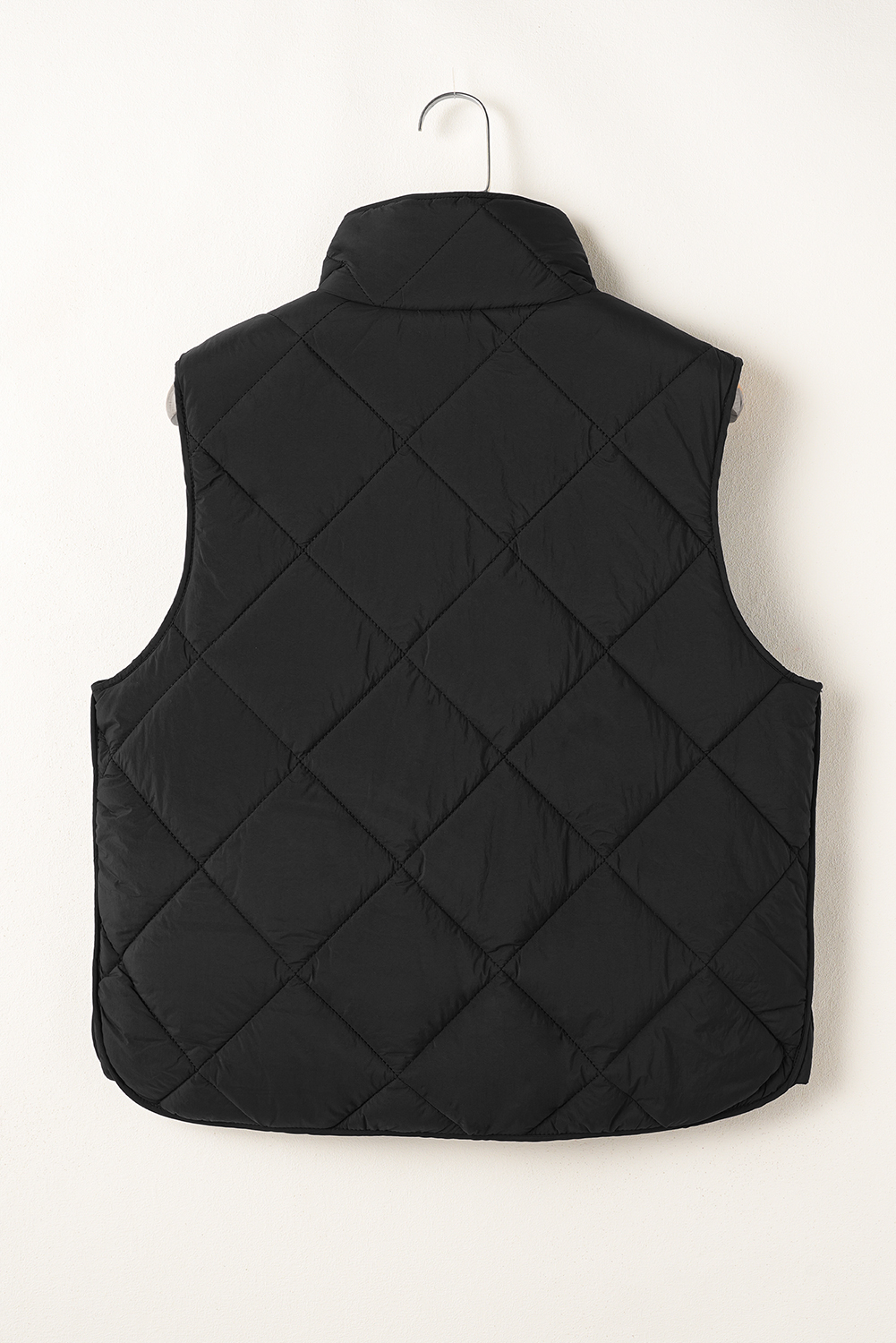 Beige Quilted High Neck Button Up Pocket Vest Coat