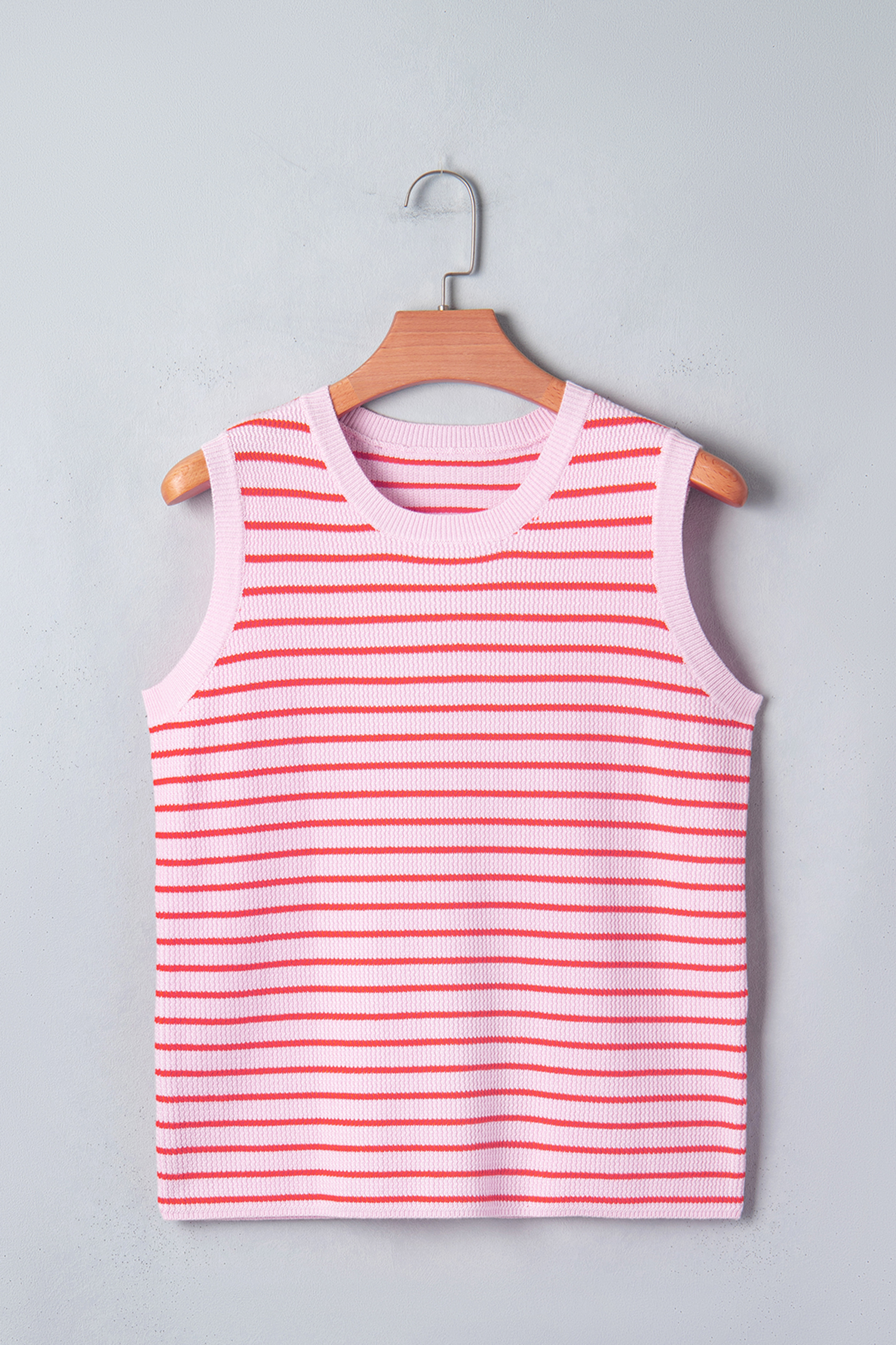 Pink Stripe Textured Knit Sleeveless Casual Sweater Top