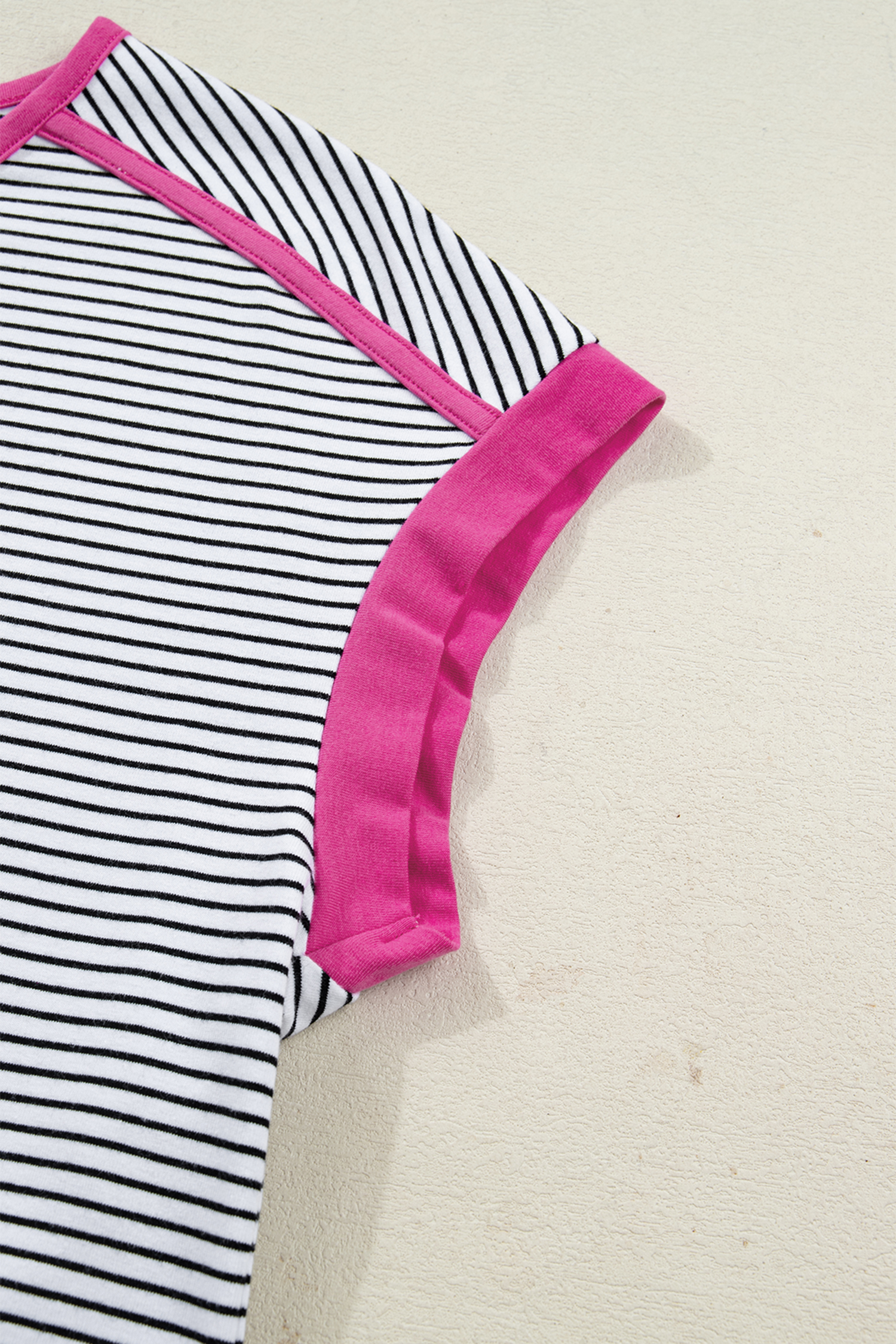 Rose Stripe Contrast Trim Round Neck Summer T Shirt