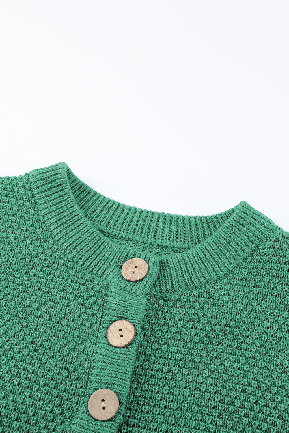 Green Henley Pullover Drop Shoulder Sweater with Slits