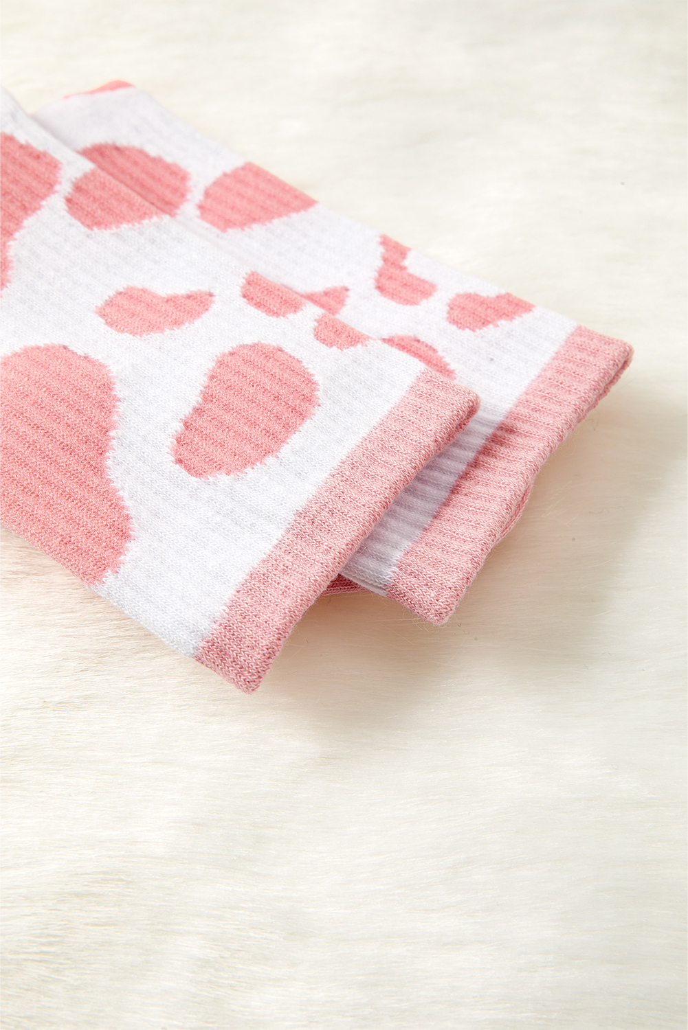 Pink Cow Print Ribbed Detail Crew Socks