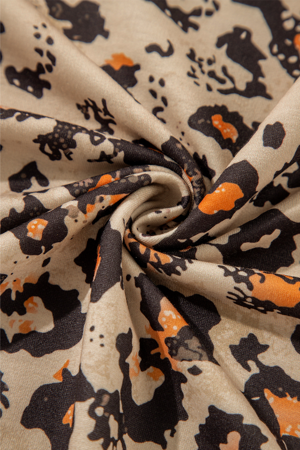 Brown Bleached Halloween Pumpkin Leopard Print Sweatshirt