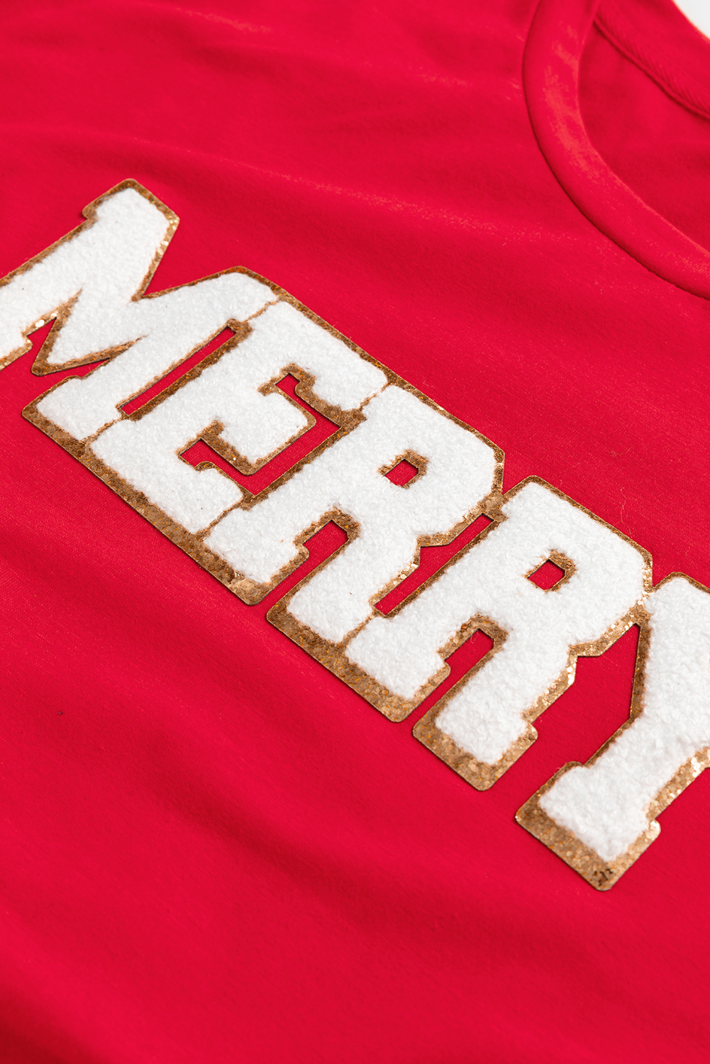 Red Christmas MERRY Graphic Cuffed Sleeve T Shirt