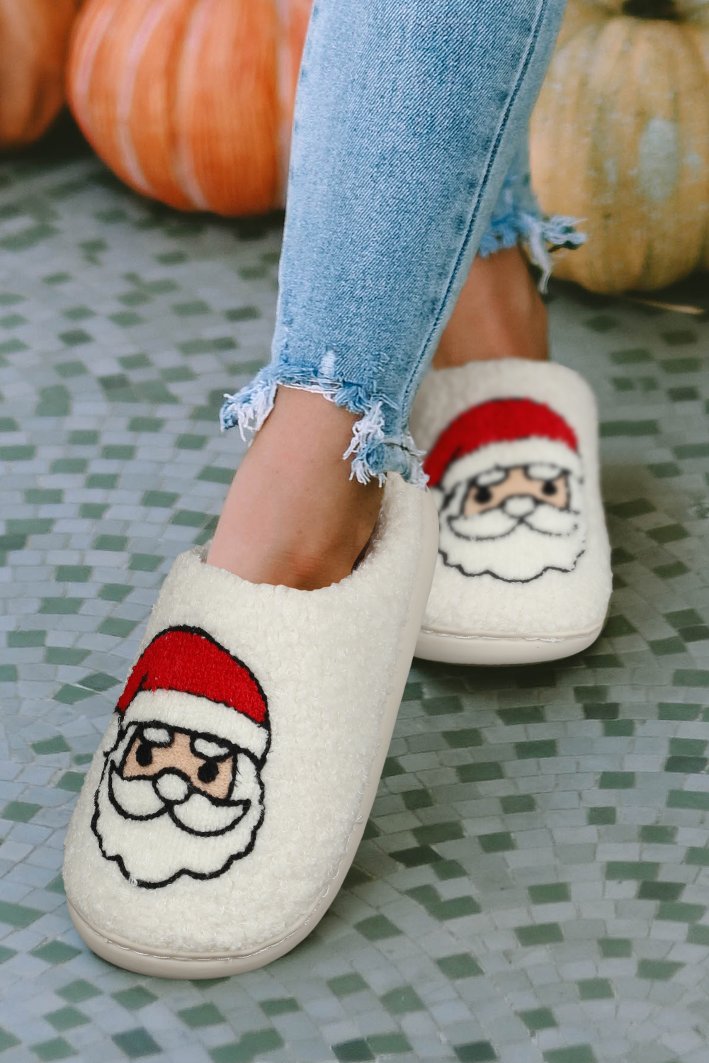 White Christmas Gingerbread Man Plush Home Slippers