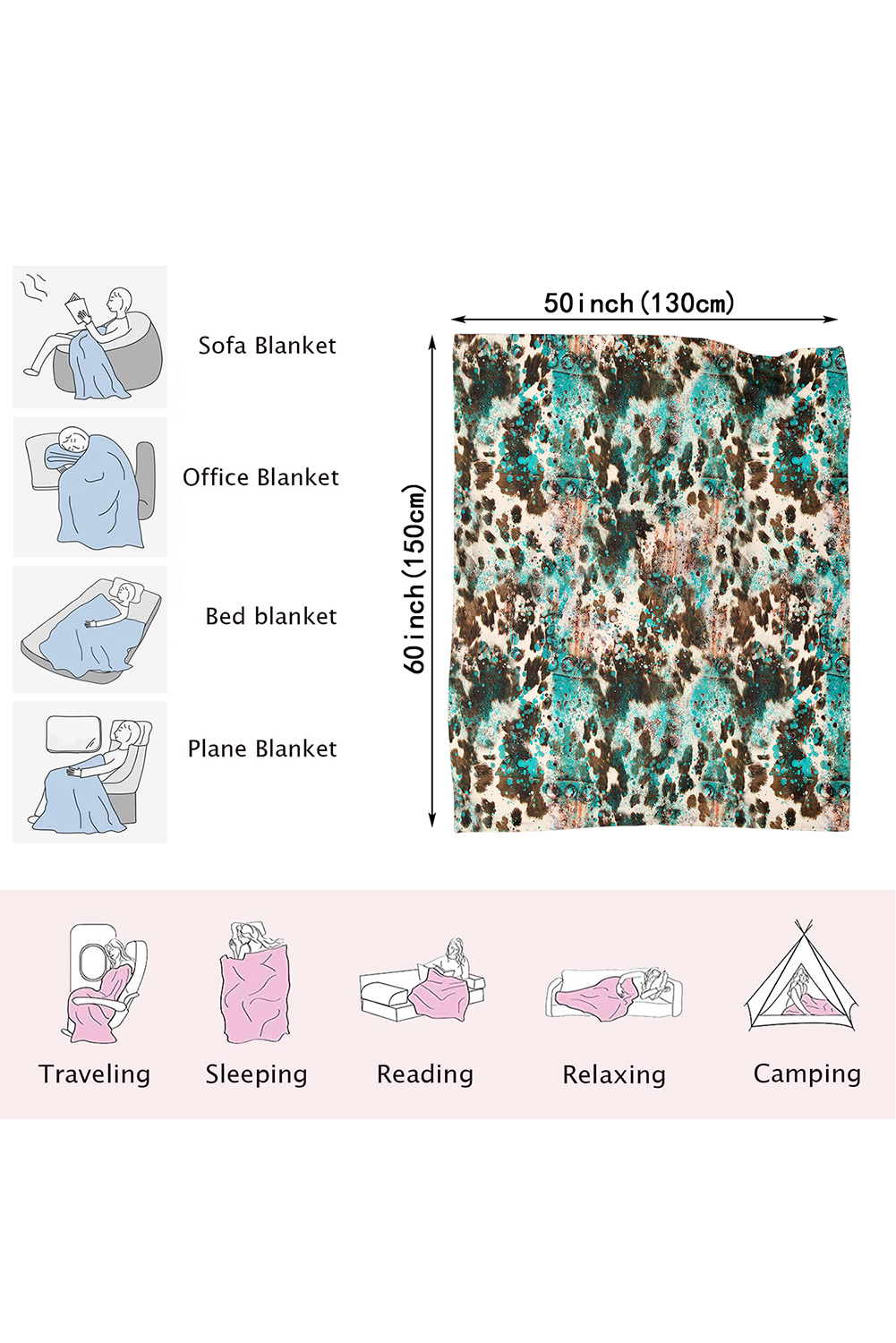 Multicolour Cow Spots Plush Blanket