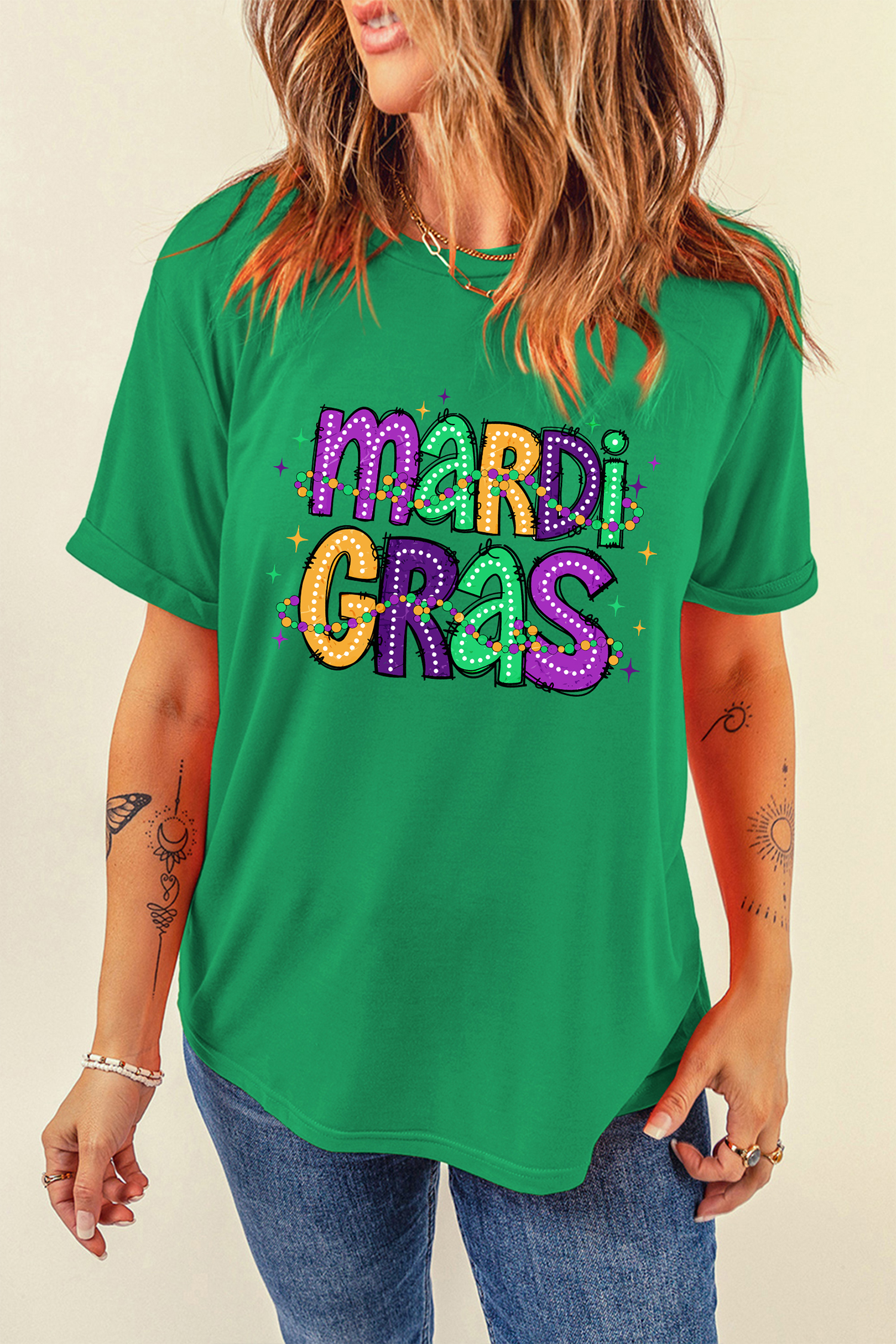 Bright Green Glitter Mardi Gras Mask Graphic T Shirt