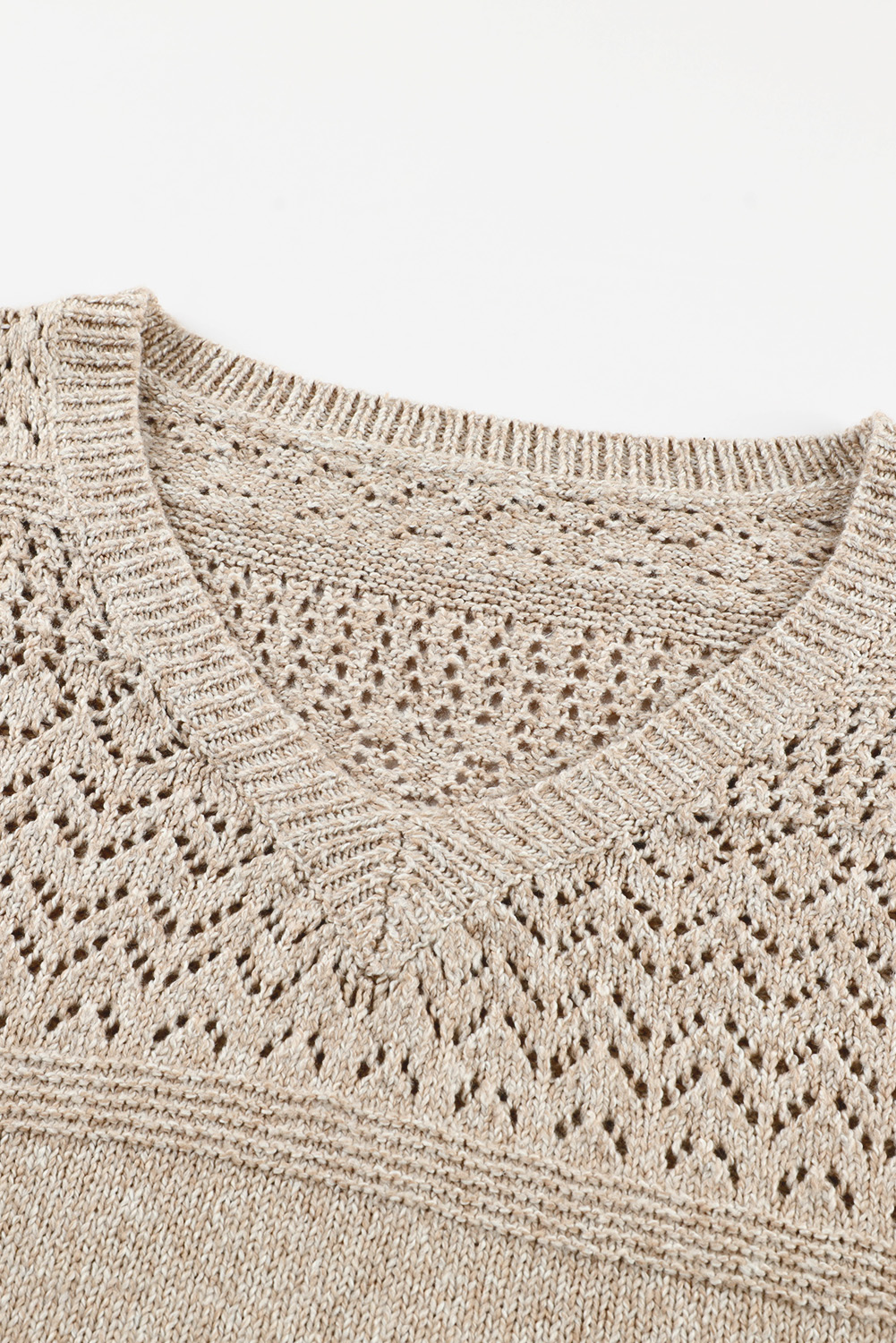Sky Blue Eyelet Pattern Detail V Neck Drop Shoulder Sweater