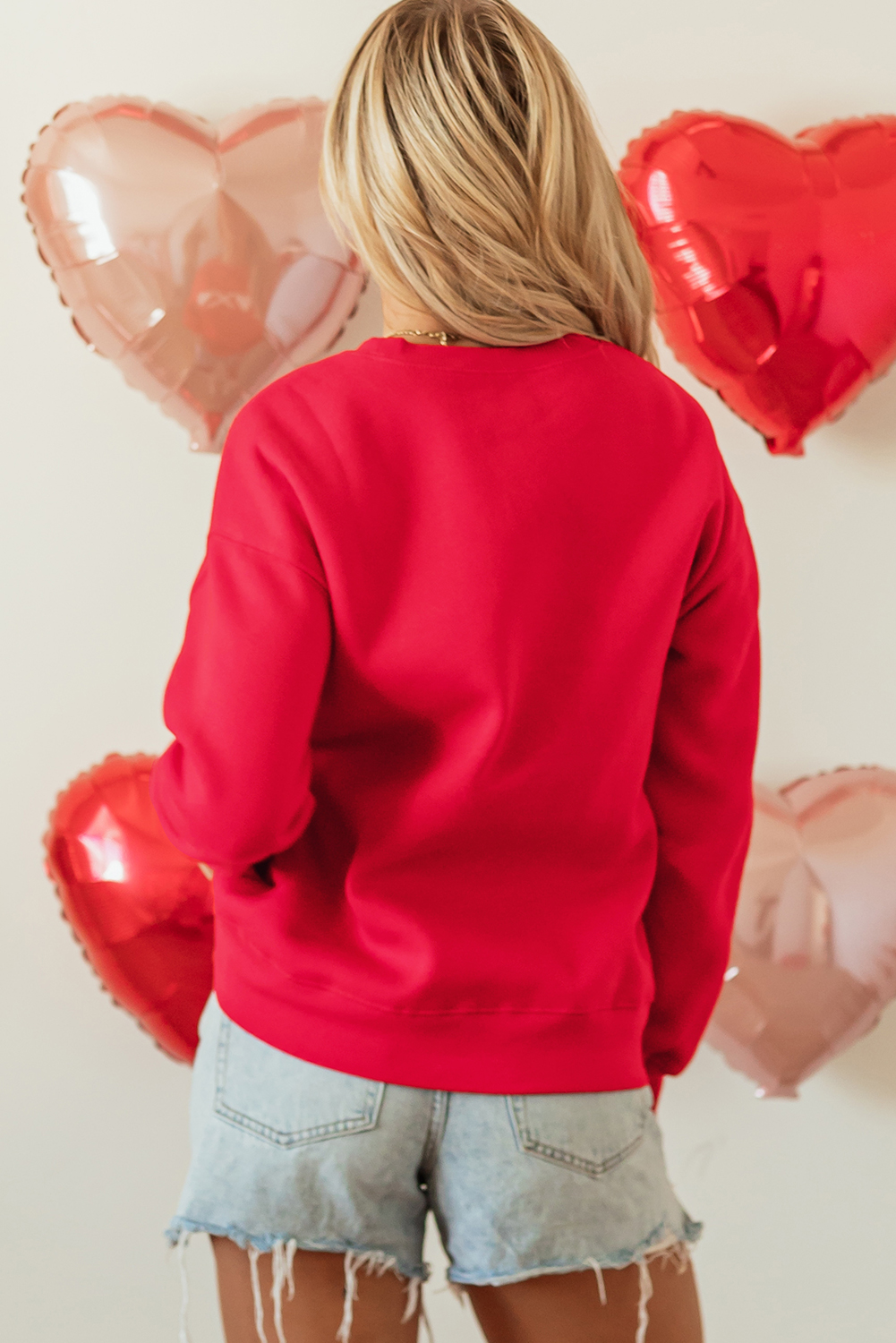 Pink LOVER Puff Print Drop Shoulder Pullover Sweatshirt