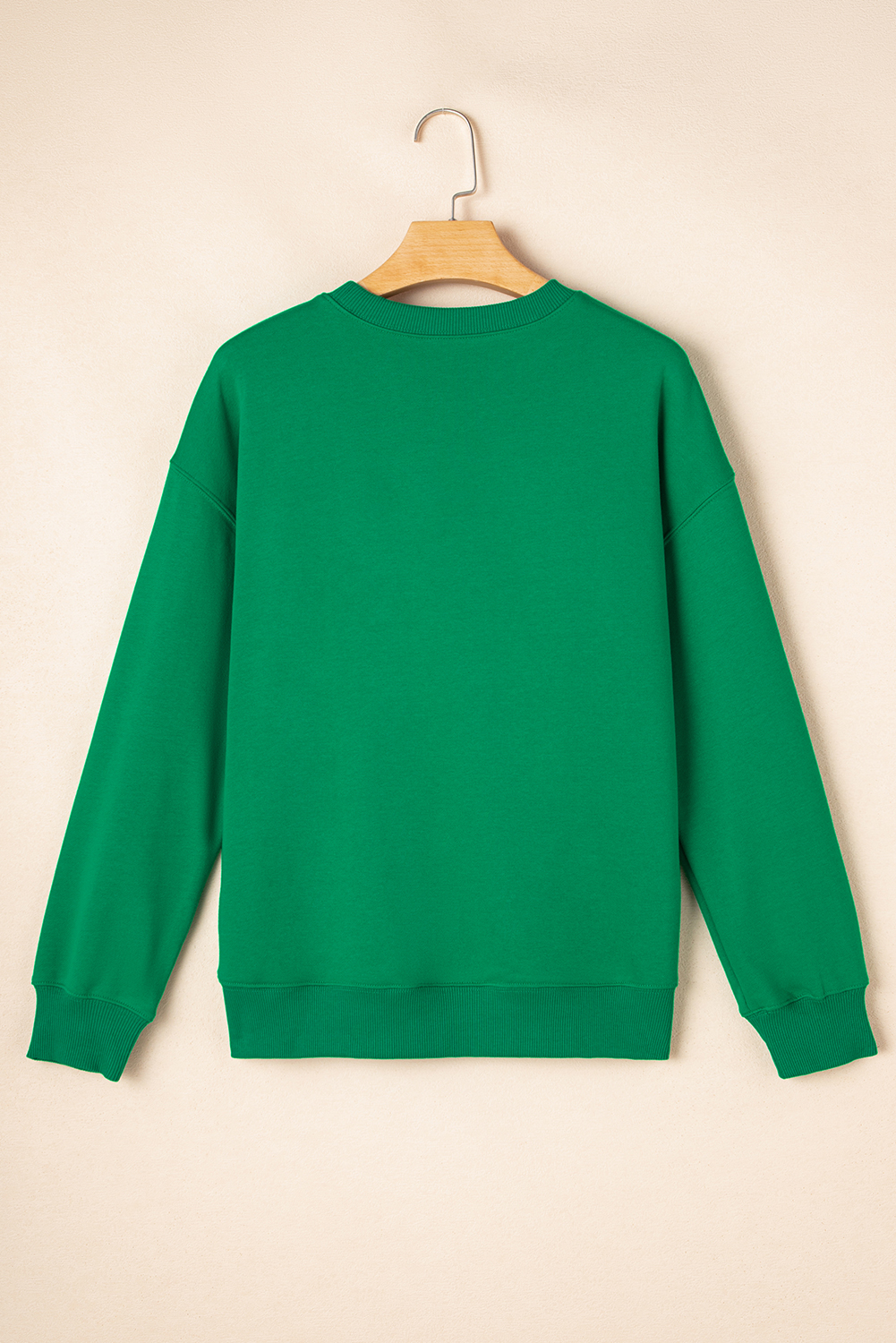 Dark Green merry Sequin Letter Patched Drop Shoulder Baggy Sweatshirt