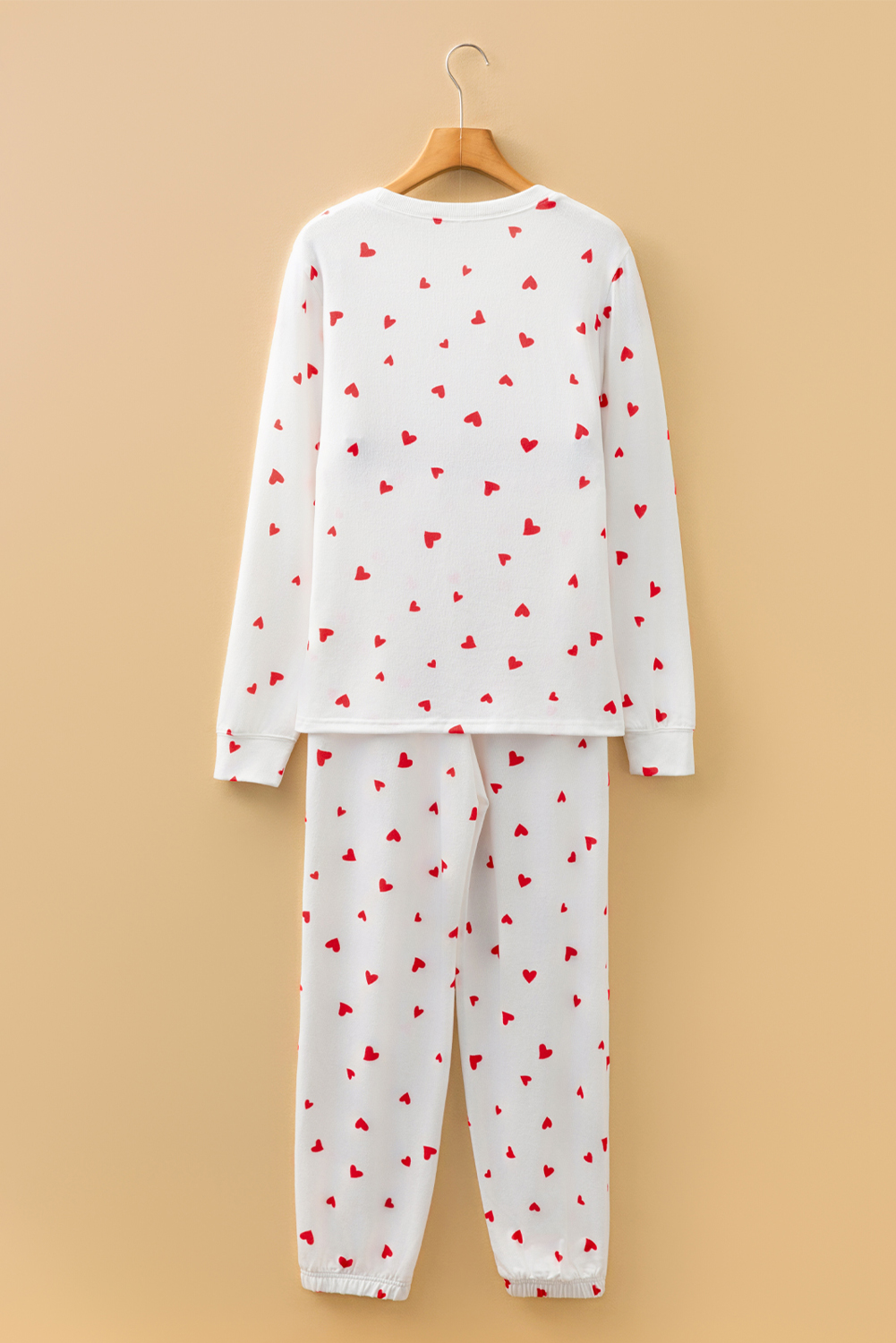 Fiery Red Tiny Hearts Printed Long Sleeve Top Drawstring Lounge Pant Set