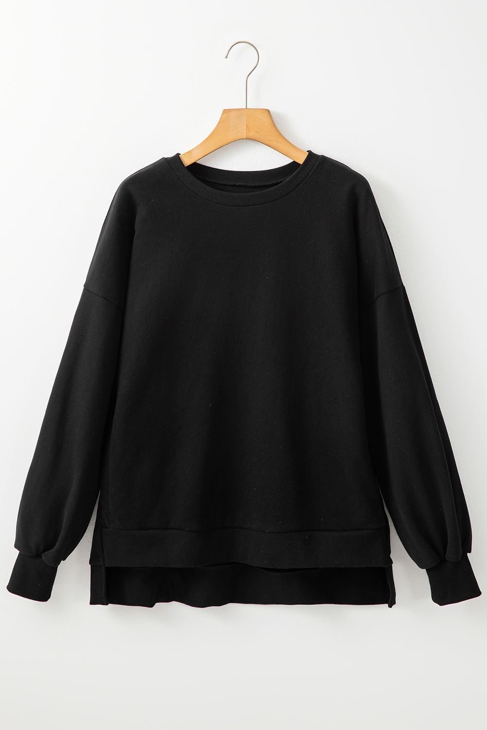 Grass Green Solid Fleece Lined Drop Shoulder High Low Sweatshirt