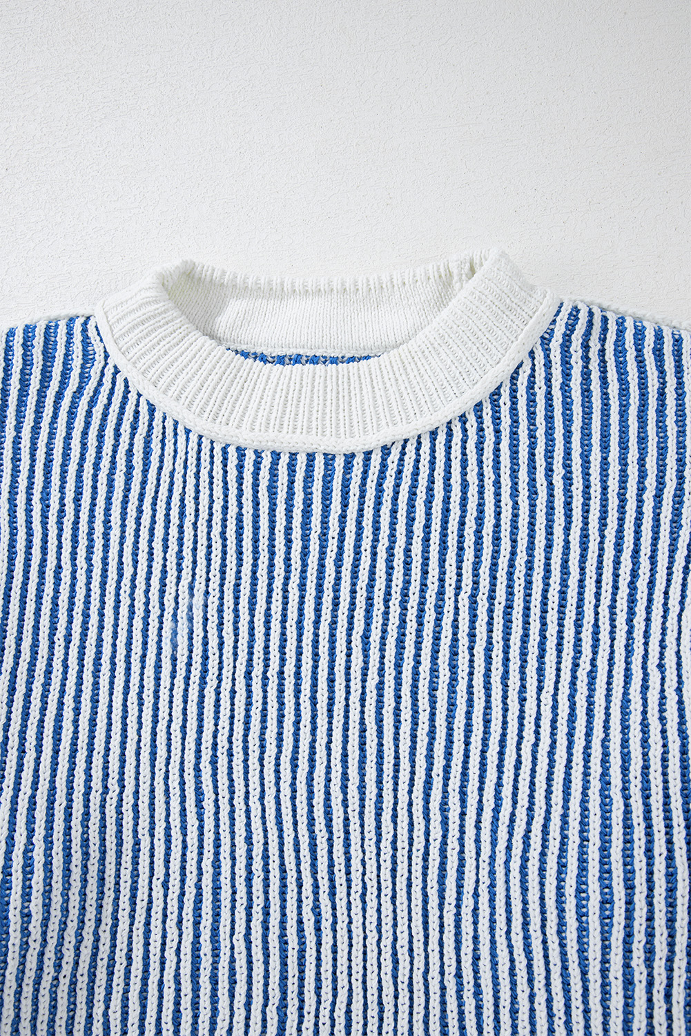 Bright Pink Striped Textured Knit Contrast Edge Loose Sweater