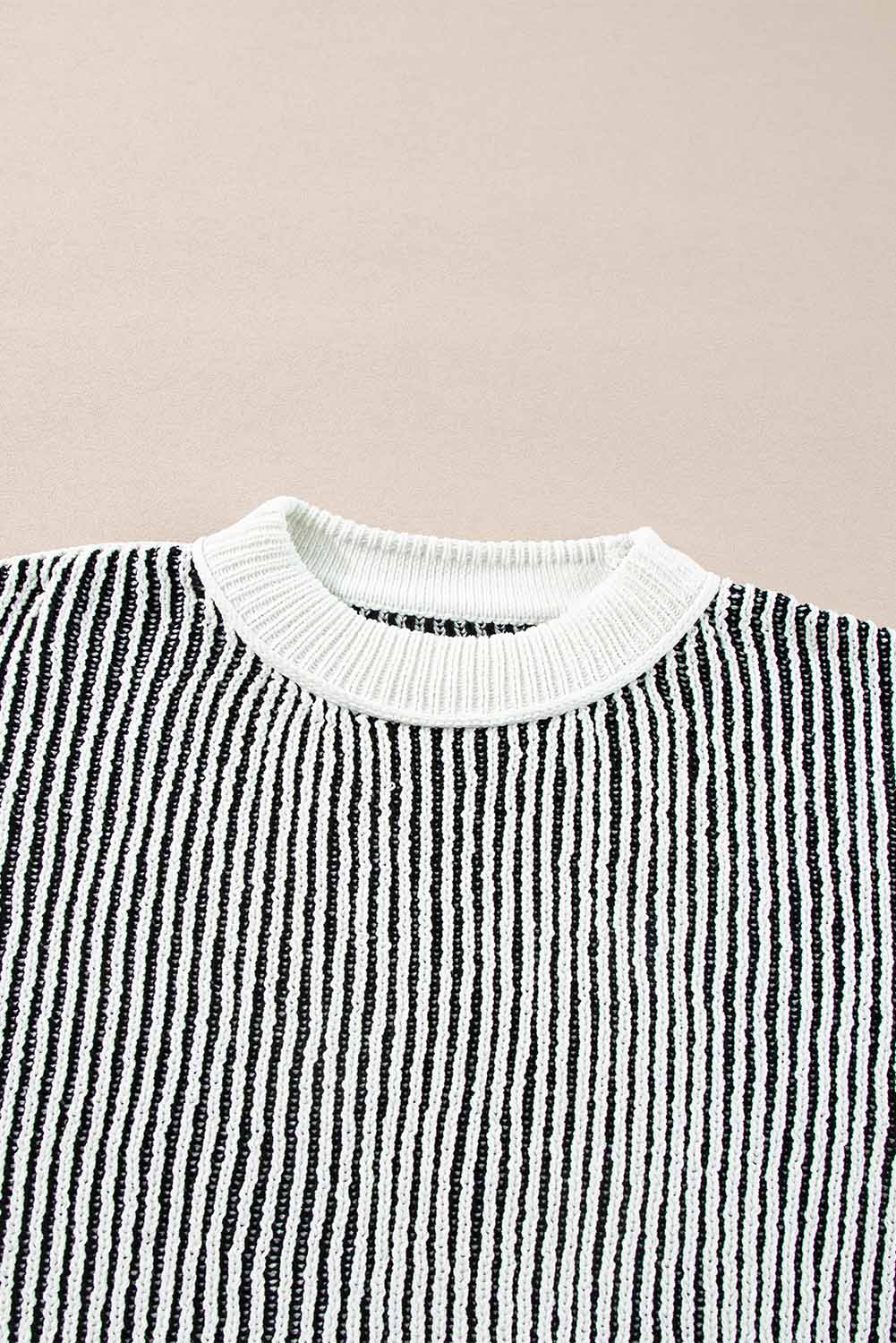 Bright Pink Striped Textured Knit Contrast Edge Loose Sweater