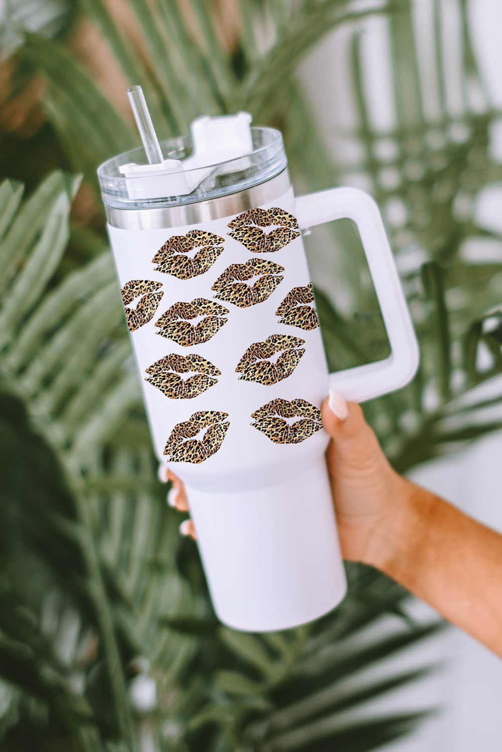 Black Valentines Heart Printed Thermos Cup with Handle 40oz