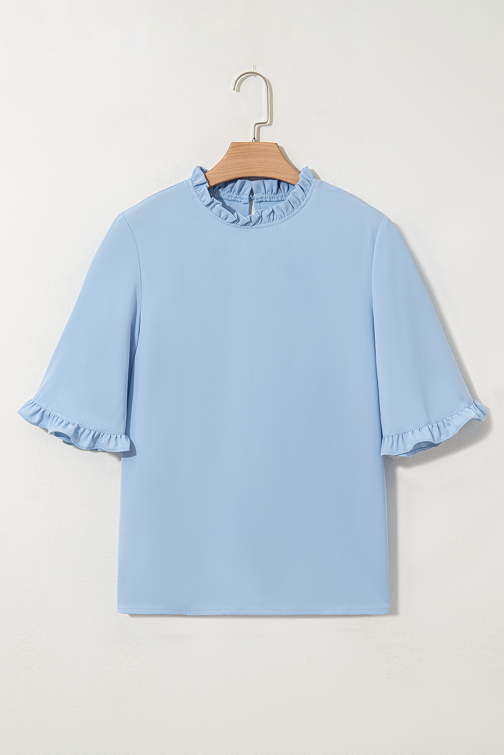 Green Frilly Round Neck Wide Half Sleeve Blouse