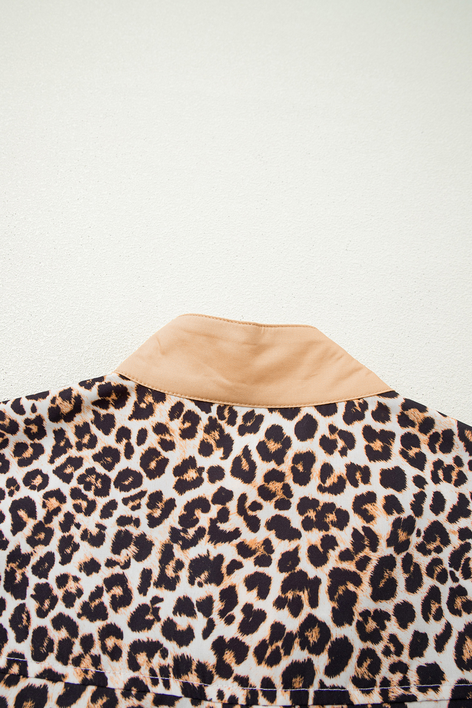 Multicolour Button Striped Collar Leopard Print Long Sleeve Flared Dress