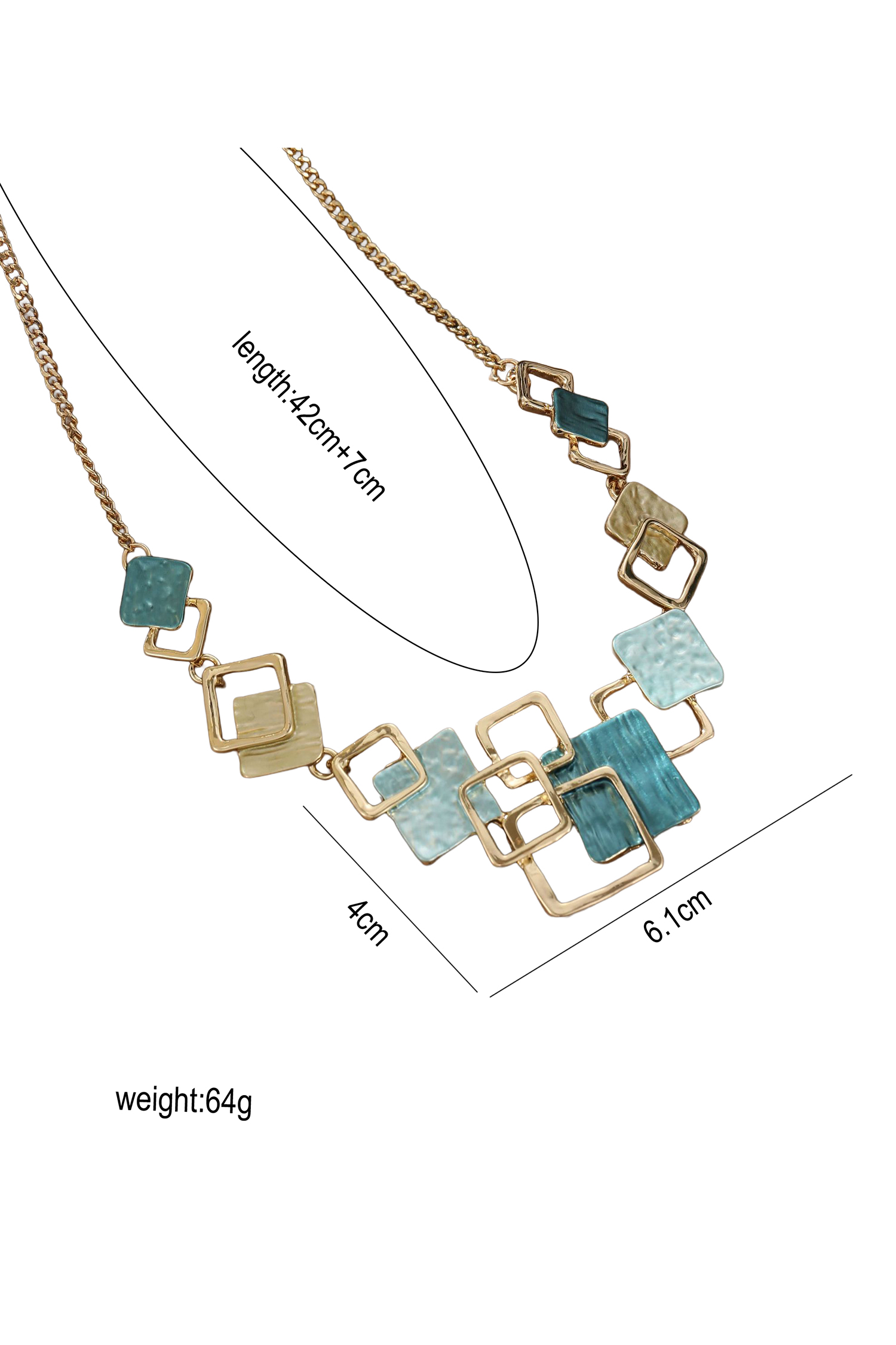 Peacock Blue Bohemian Simple Geometric Hollowed Alloy Thin Coating Necklace