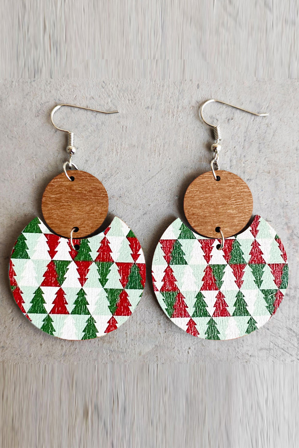 Red Shade Of Leopard Plaid Christmas Tree Earrings