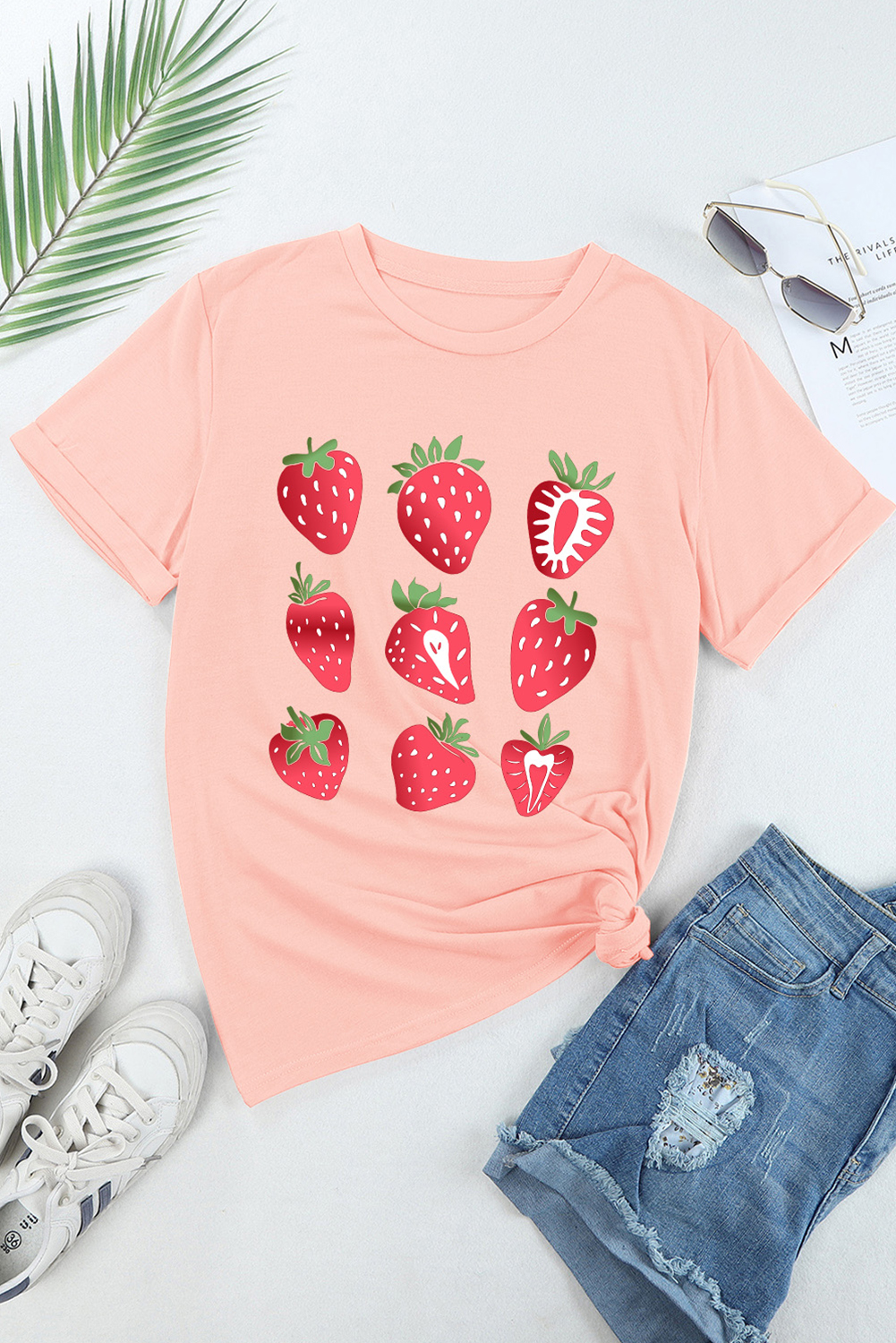 Pink Strawberry Fruit Pattern Graphic Tee
