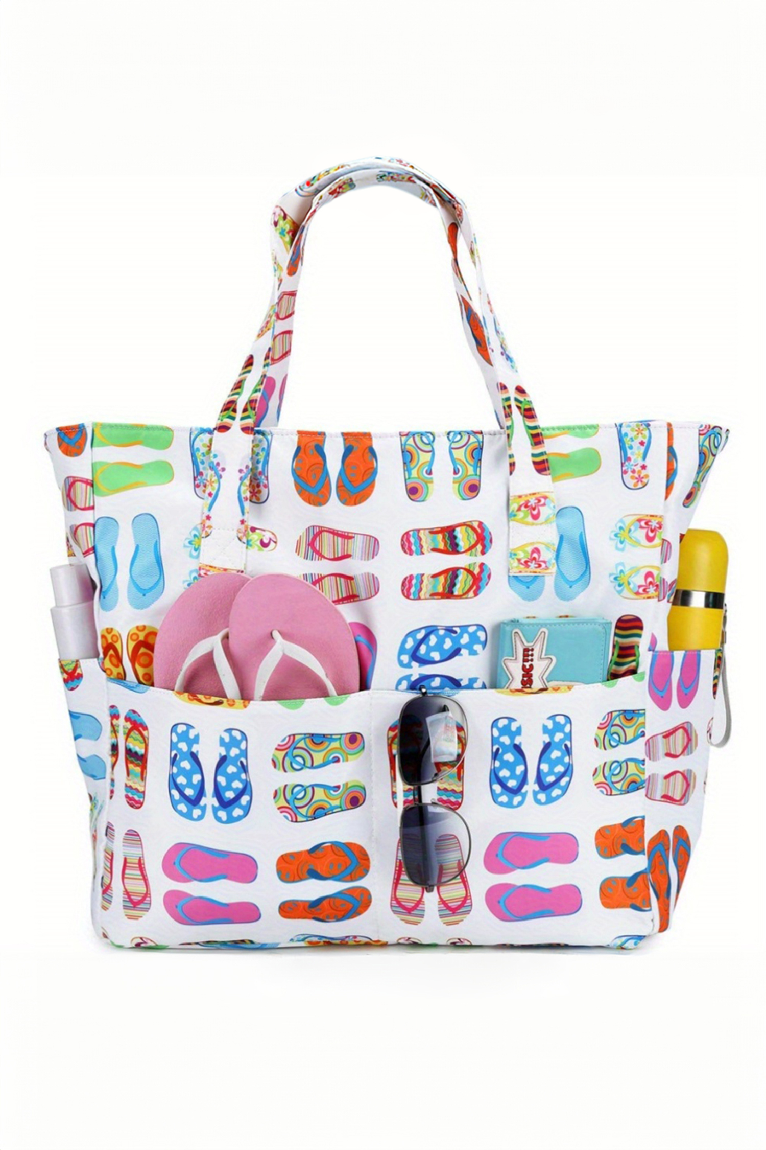 White Waterproof Slippers Pattern Beach Tote Bag