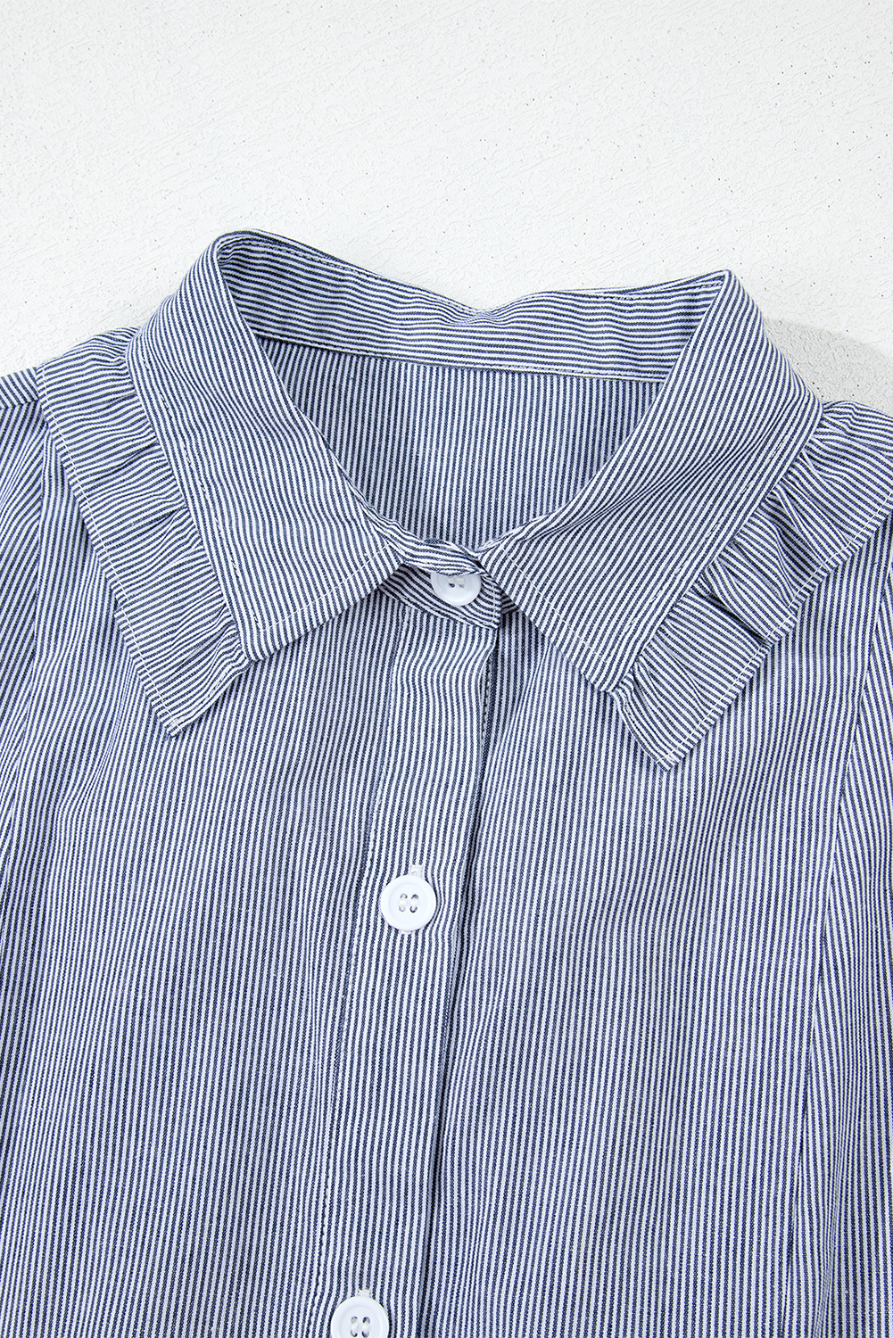Green Stripe Frilled Sleeveless Collar Front Pocket Button Up Mini Dress