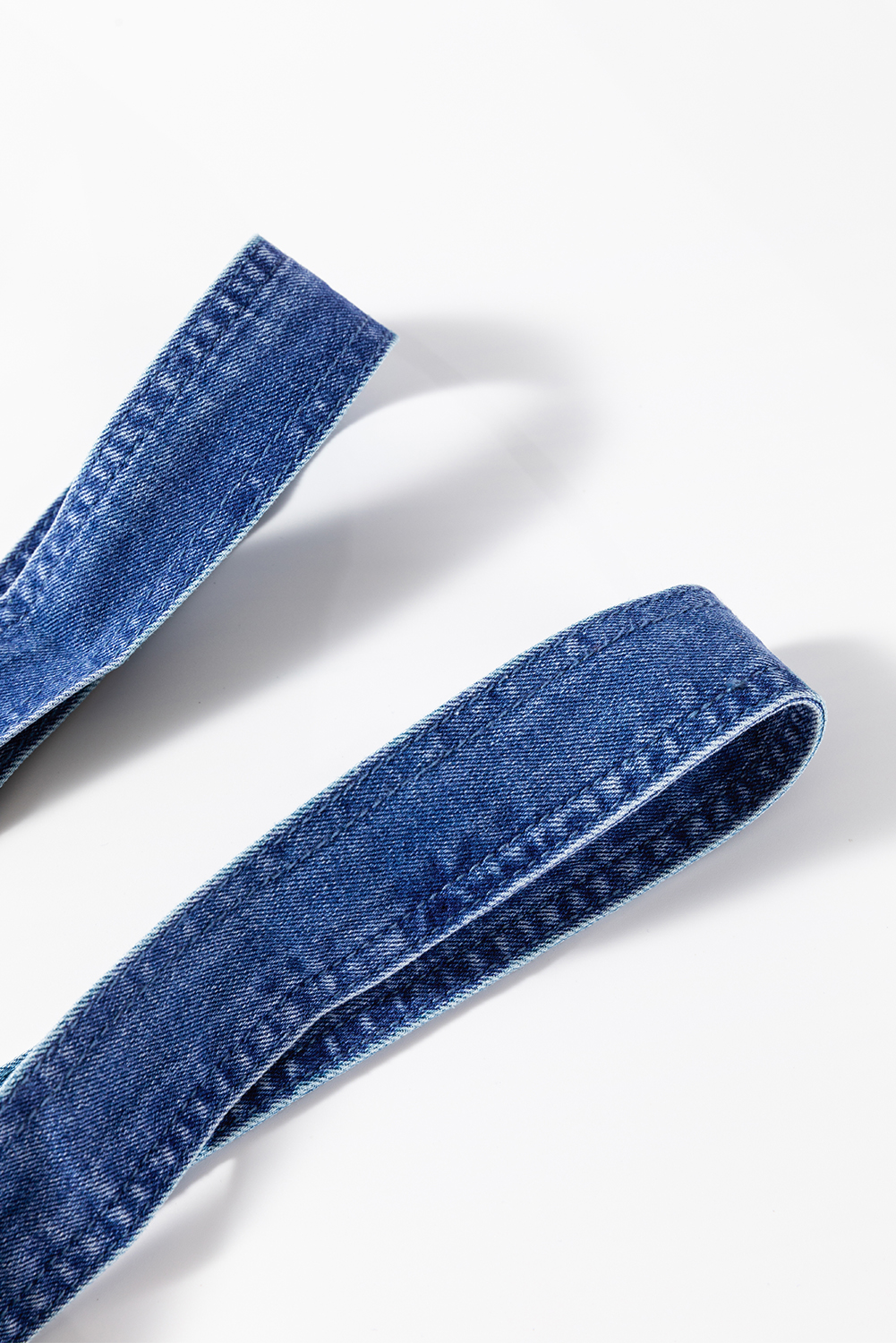 Prussian Blue Mineral Wash Knotted Strap Patched Pocket Wide Leg Denim Overall