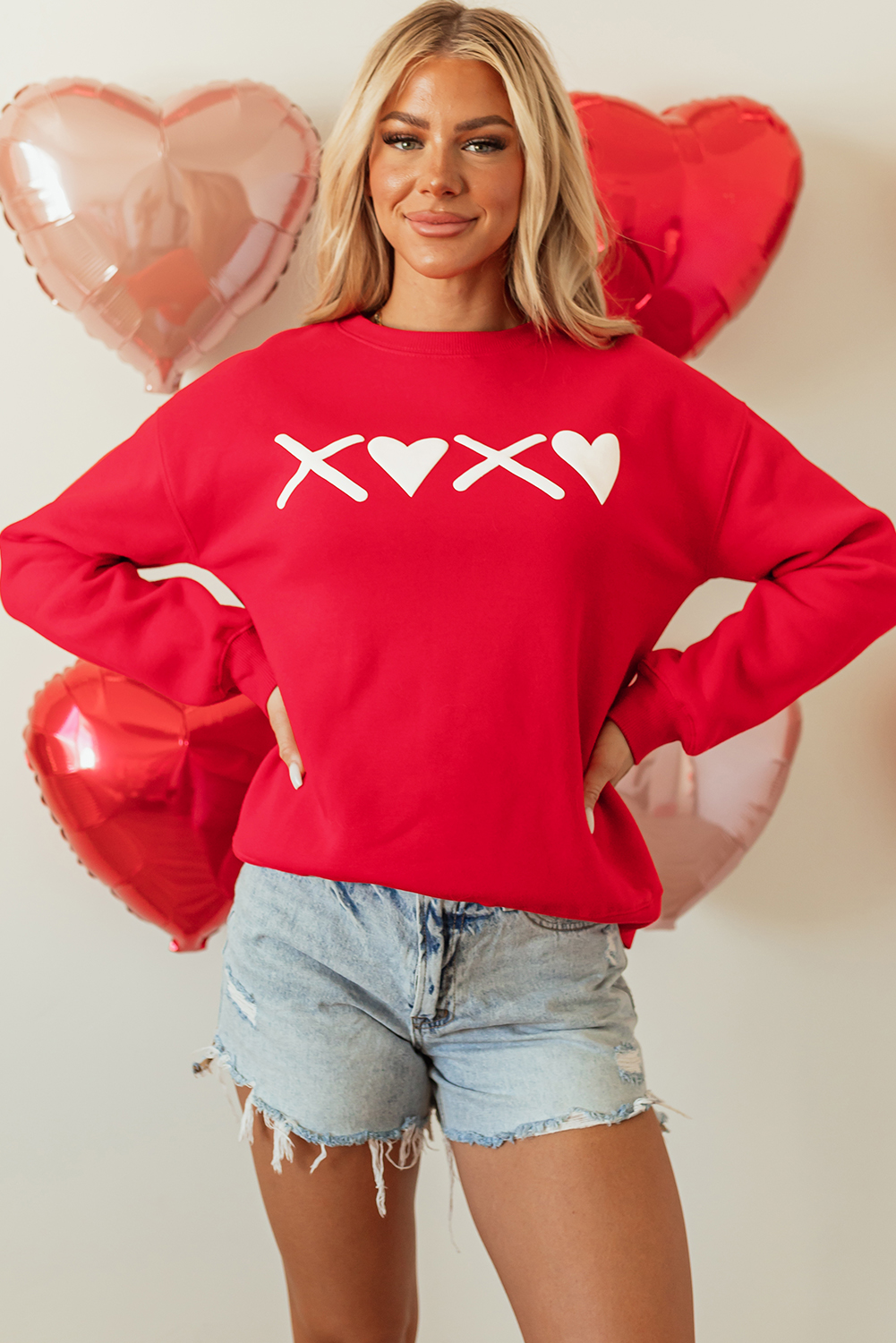 Pink LOVER Puff Print Drop Shoulder Pullover Sweatshirt