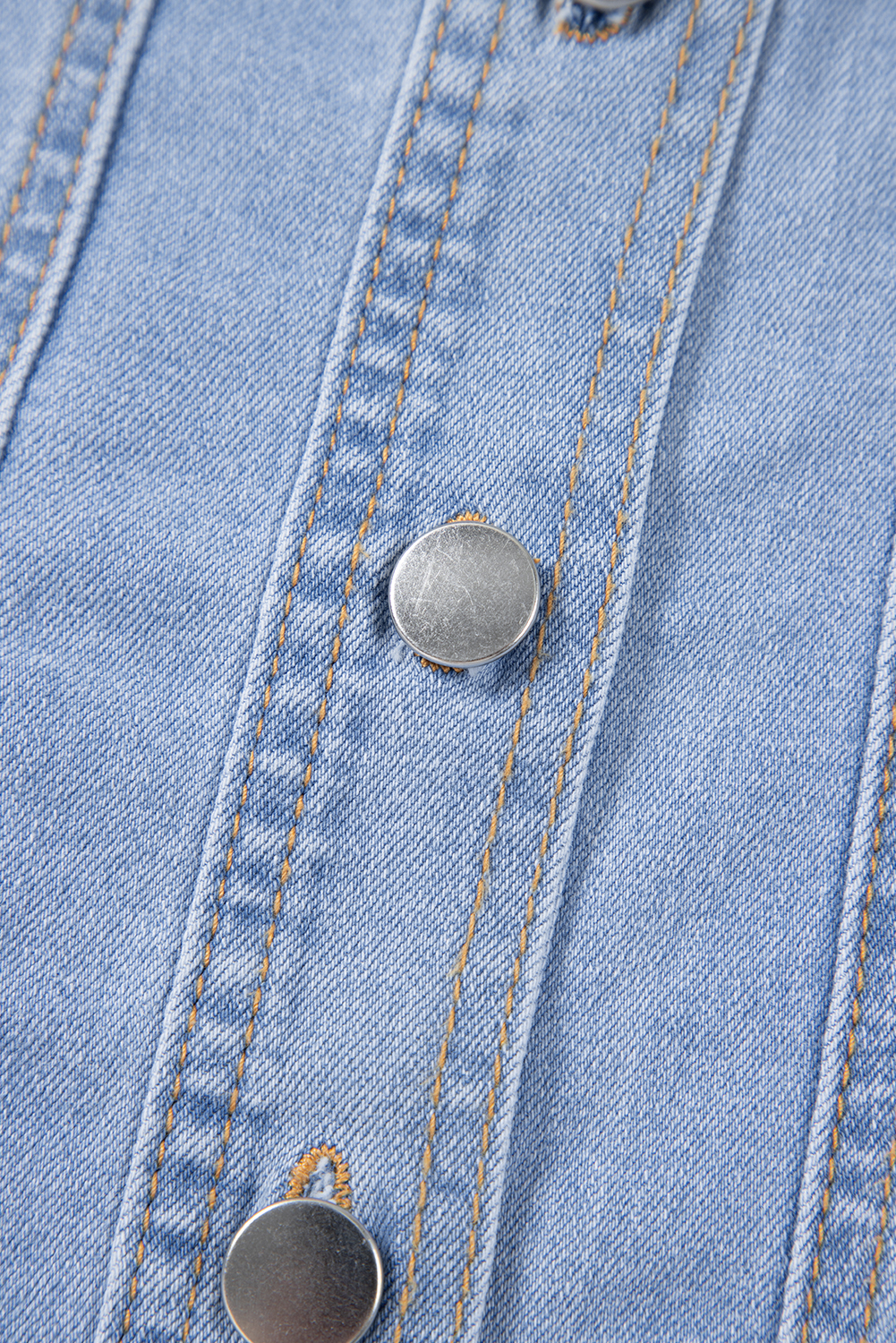Beau Blue Light Wash Denim Buttoned Front Chest Pockets Sleeveless Slim Mini Dress