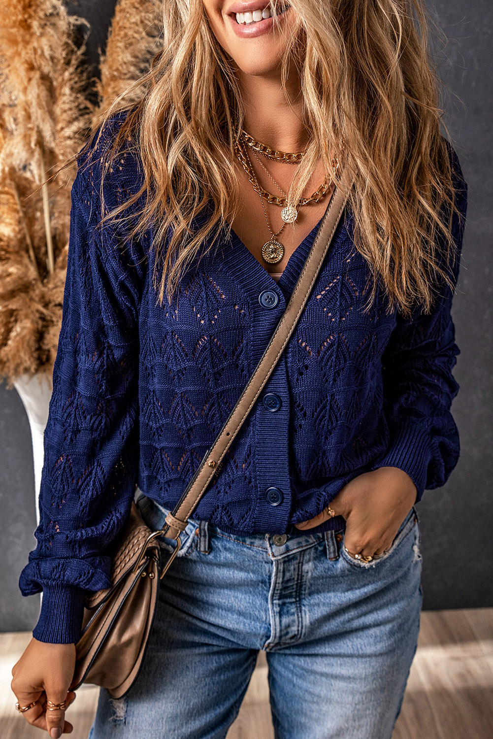 Fiery Red Lightweight Buttoned Front Crochet Cardigan