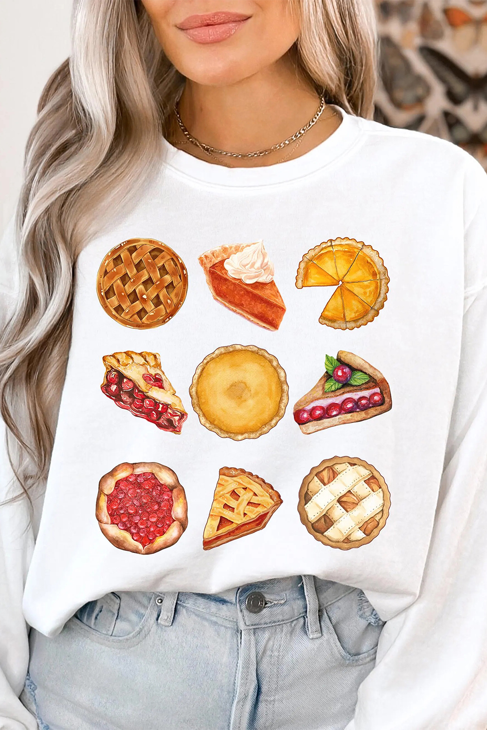 White Yummy Pie Graphic Thanksgiving Sweatshirt