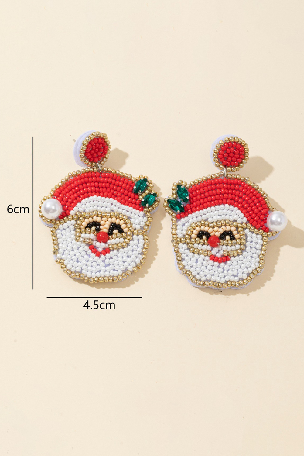 Gold Pearl Gemstone Embellished Beading Santa Claus Earrings