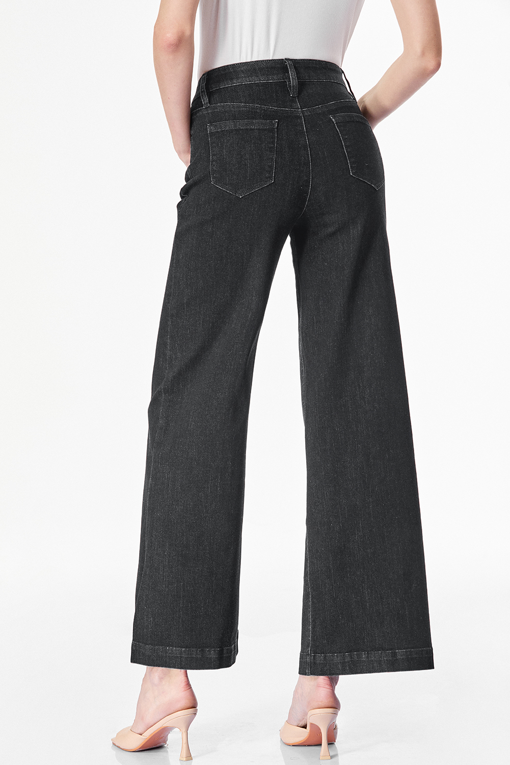 Black Plain Seam Detail Flared Bottom Ankle Length Jeans