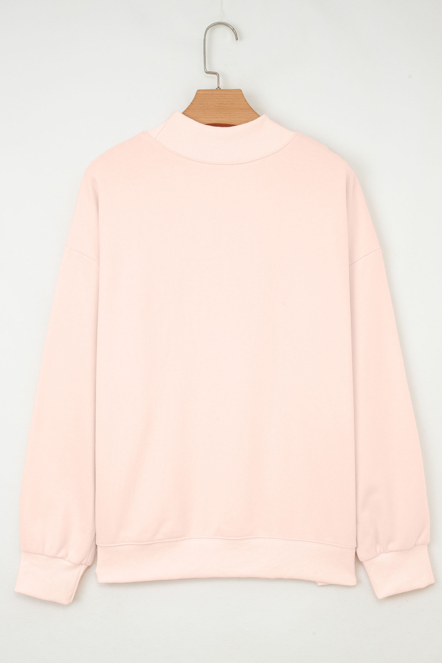 Apricot Pink Sequin Heart Sketch Patched Mock Neck Sweatshirt